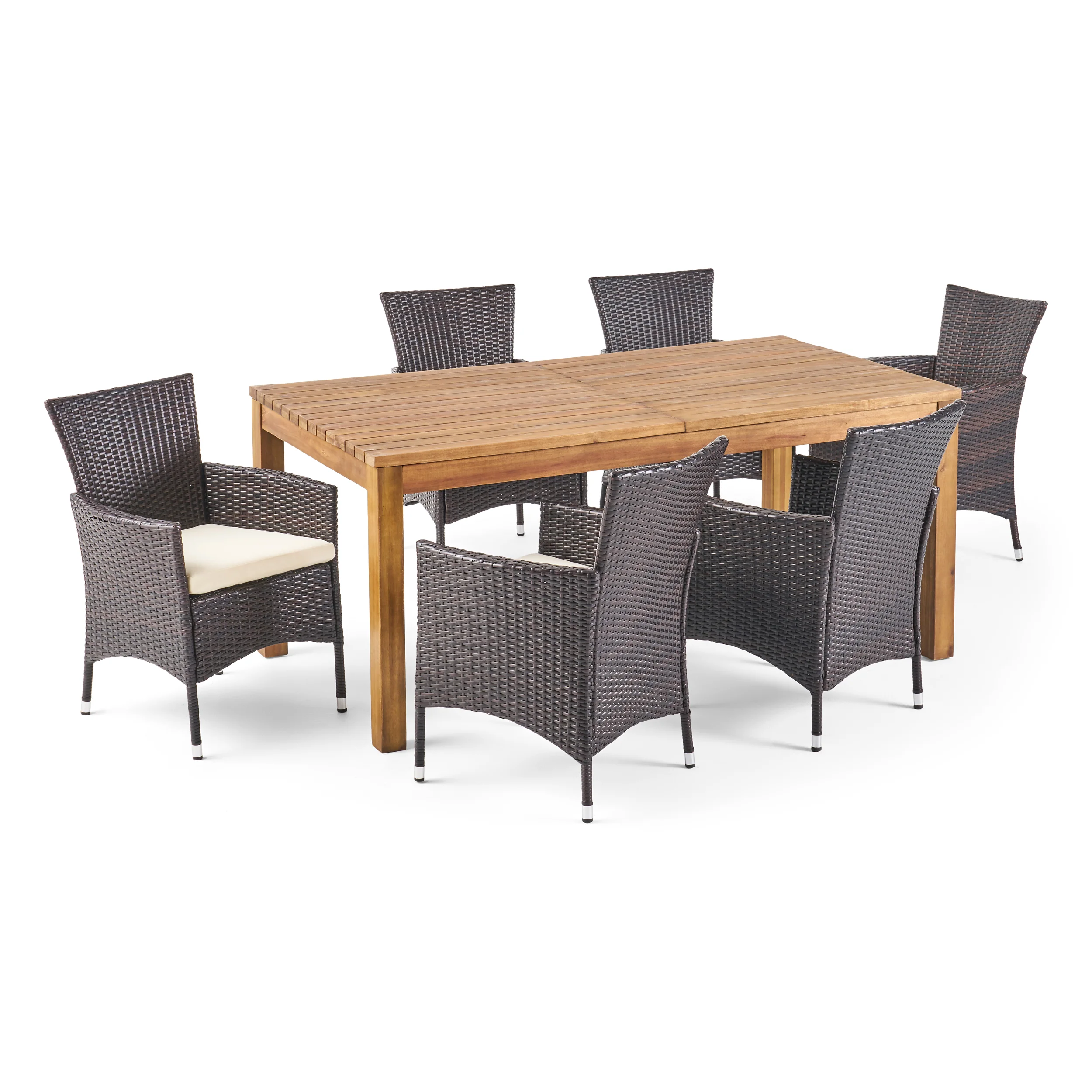 Lorelei Outdoor 7 Piece Wicker Dining Set with Expandable Dining Table - furnishings