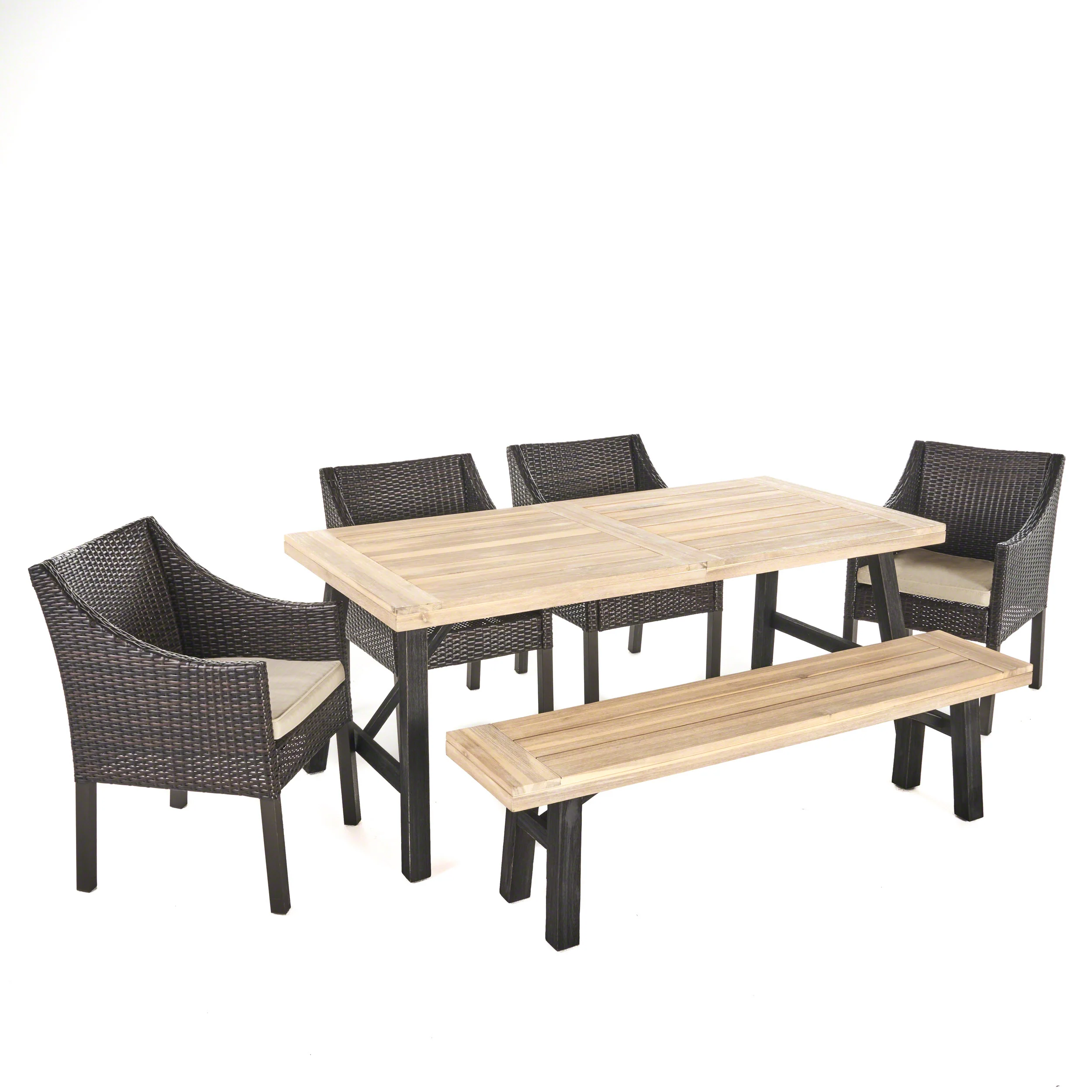 Stout Outdoor 6 Piece Brushed Gray Acacia Wood Dining Set - furnishings