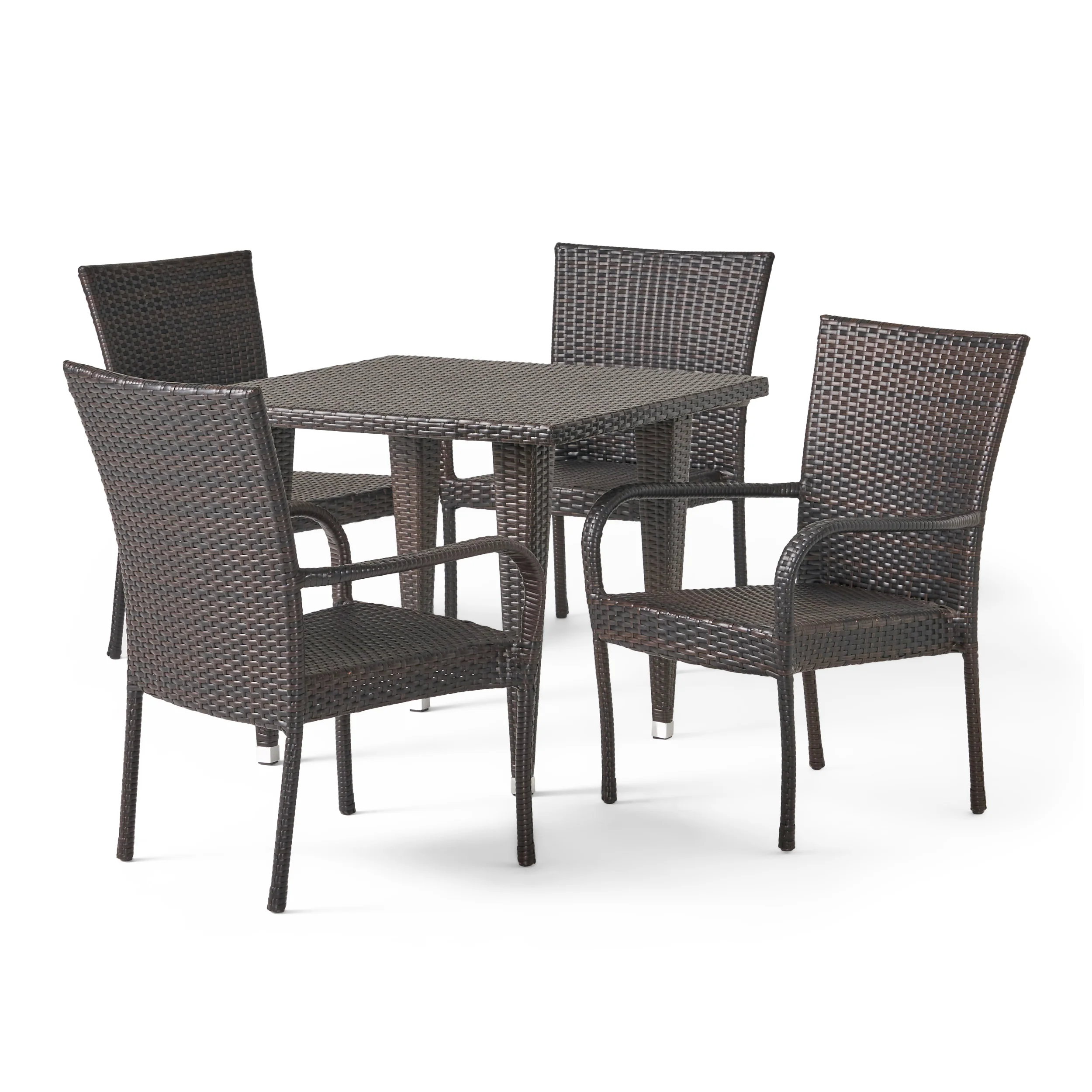 Dalmi Contemporary Outdoor 5pc Brown Wicker Dining Set - furnishings