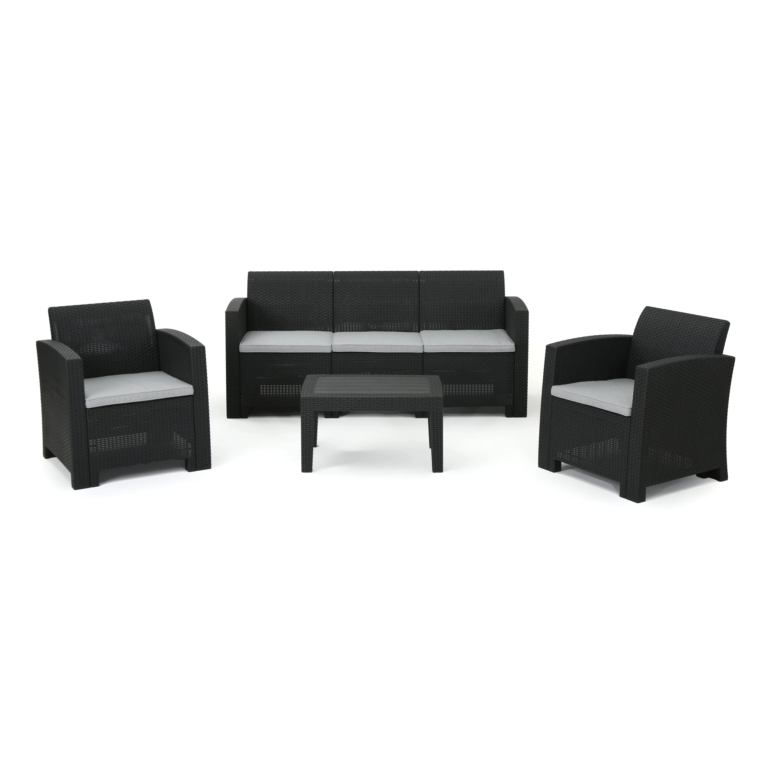 Jacob Outdoor 4 Piece Charcoal Faux Wicker Rattan Style Chat Set - furnishings
