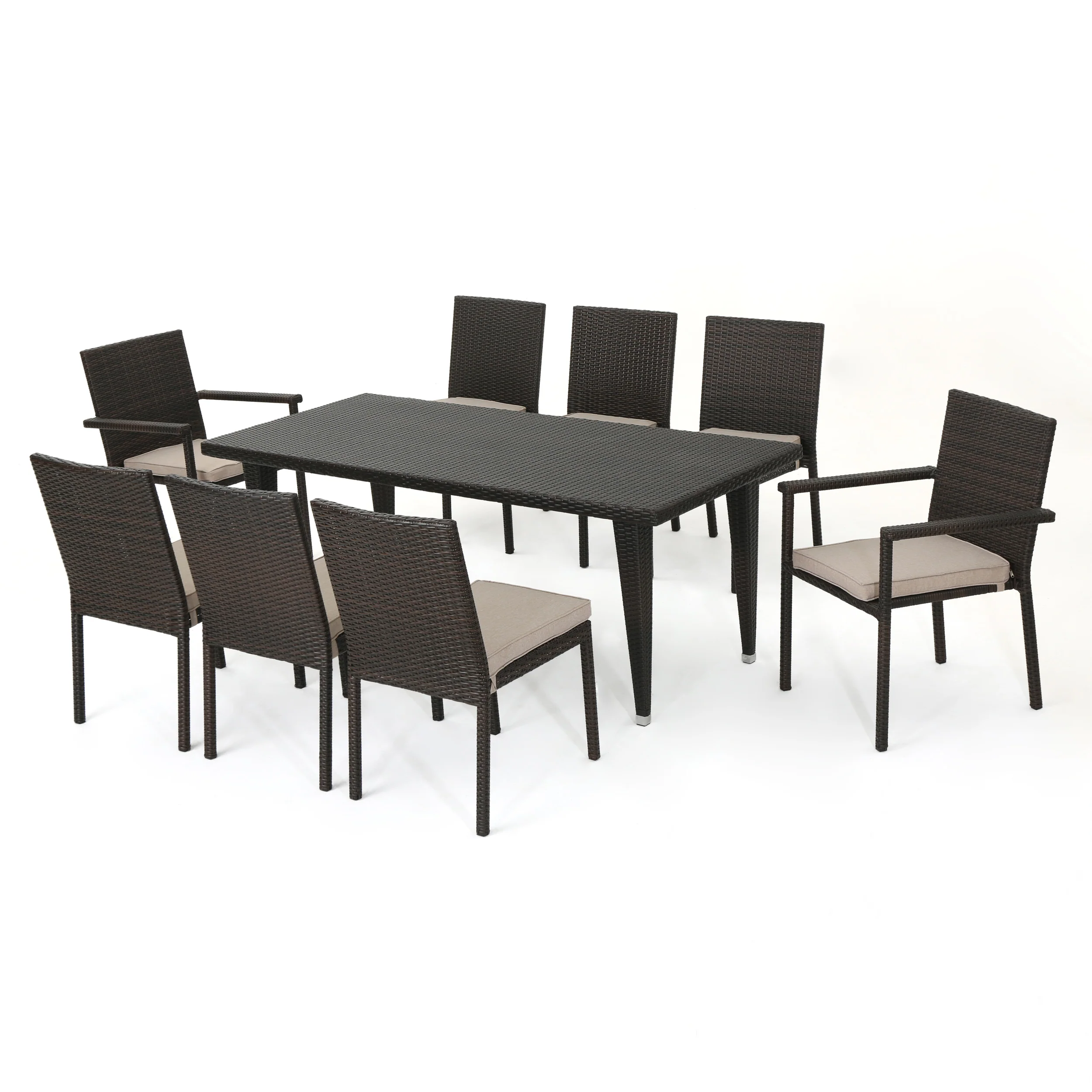 Grand Outdoor 9 Piece Wicker Dining Set with Water Resistant Cushions - furnishings