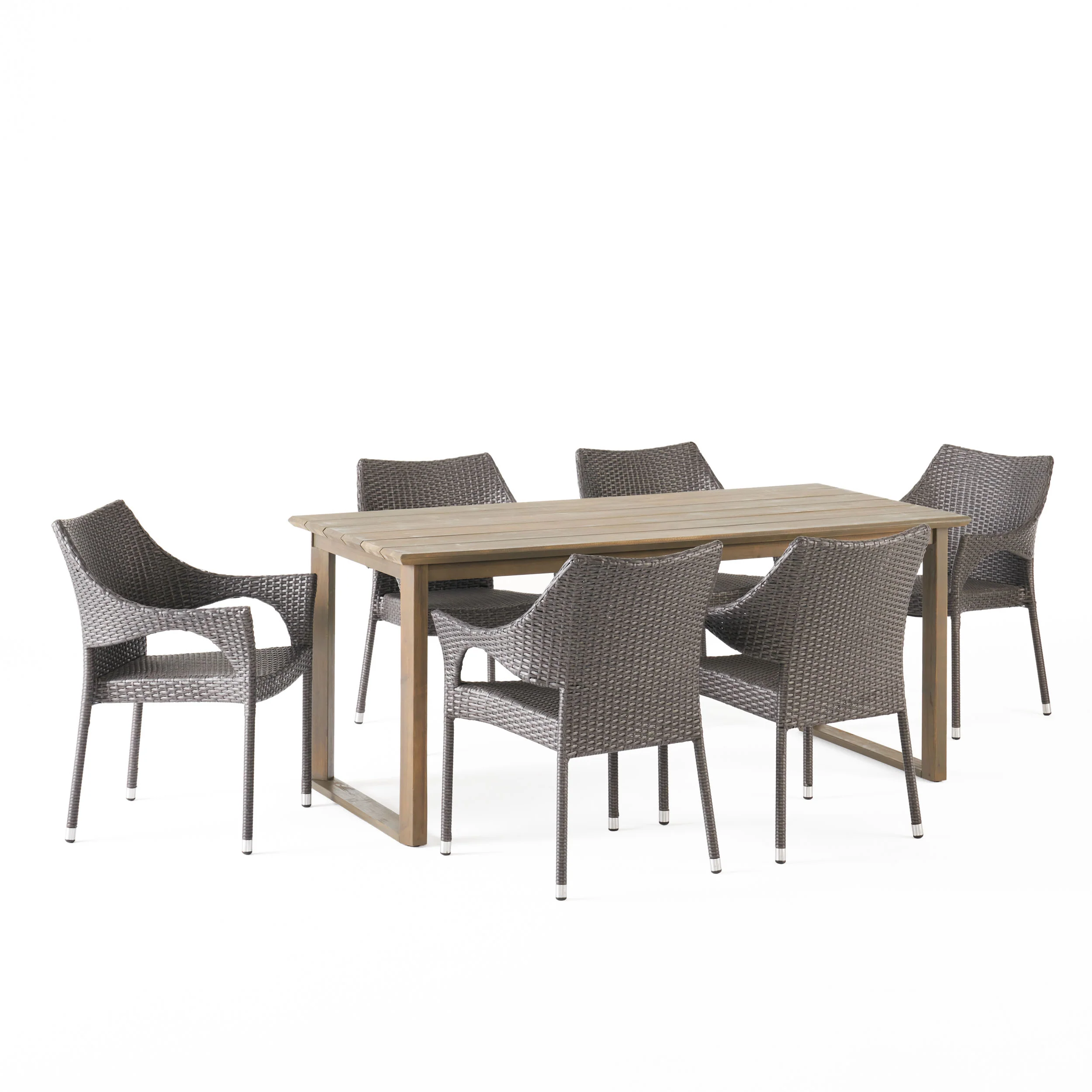 Ellendale Outdoor Acacia Wood and Wicker 7 Piece Dining Set - furnishings