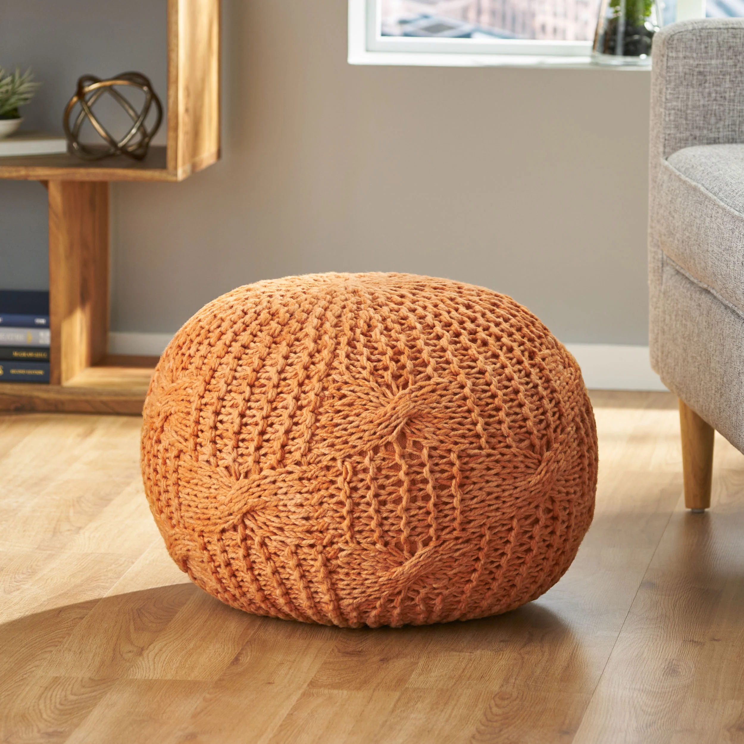 Dahlia Handcrafted Modern Fabric Weave Pouf - furnishings