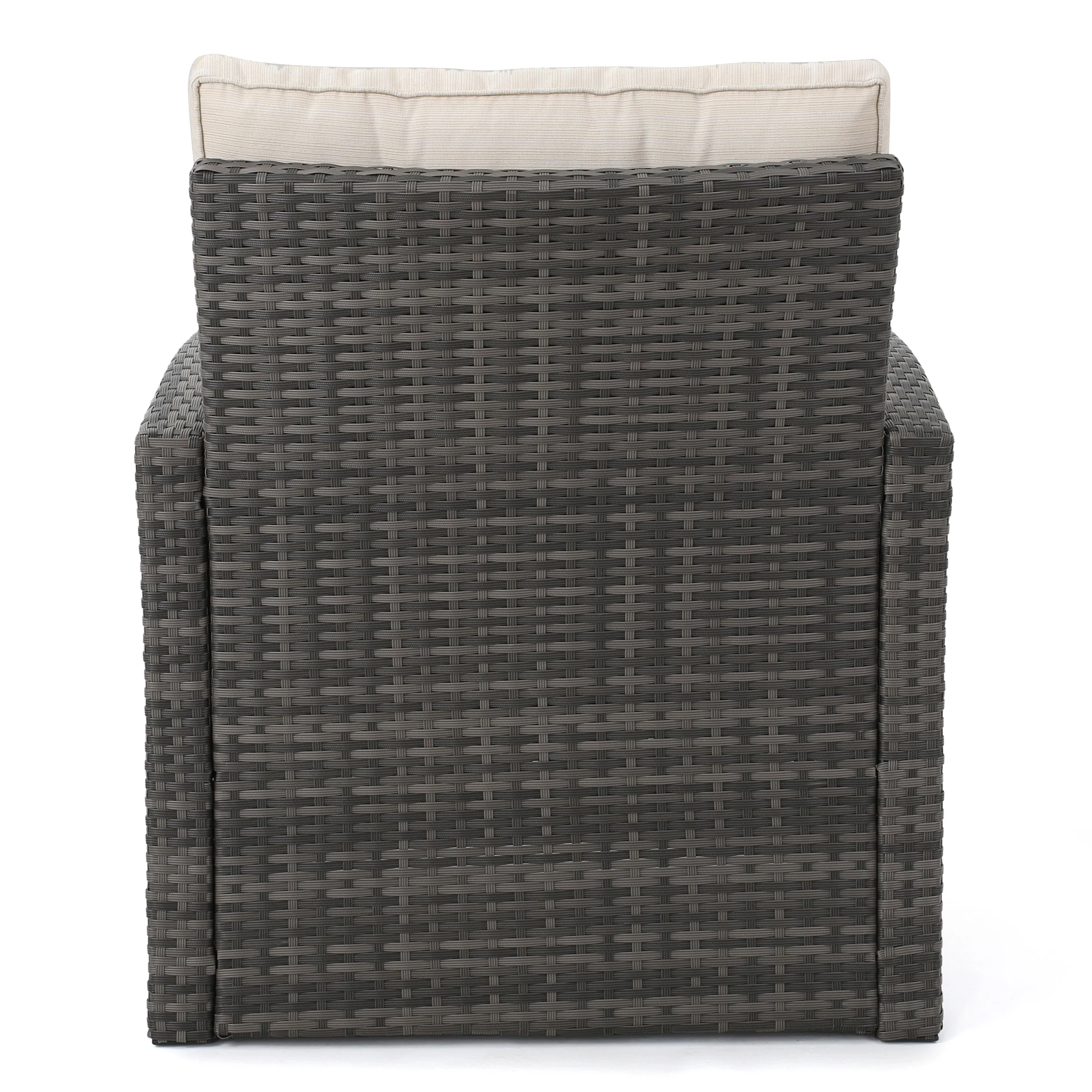 Jake Outdoor 7 Seater Wicker Chat Set with Light Weight Concrete Fire Pit, Gray and Dark Gray - furnishings