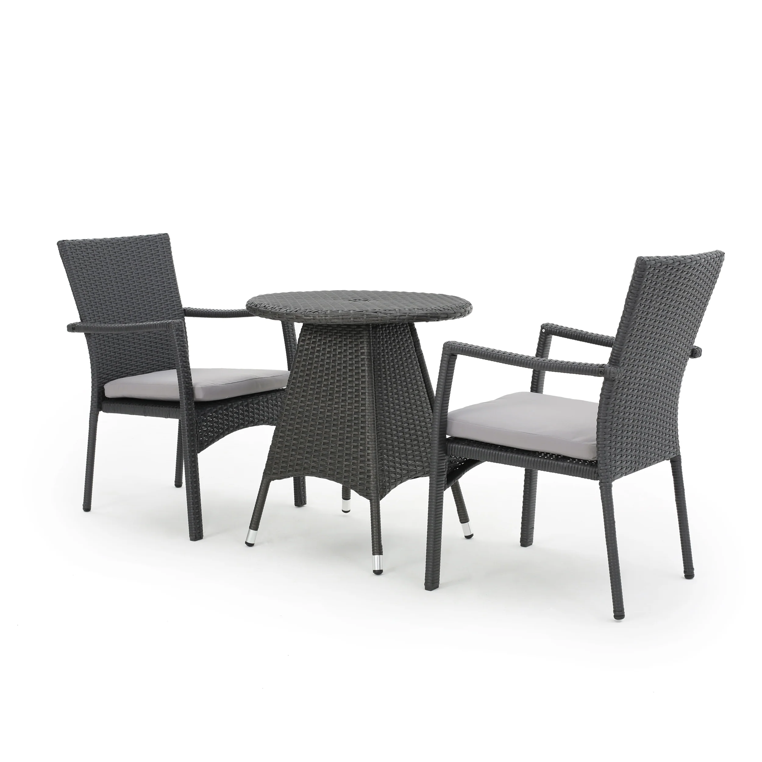 Oxford Outdoor 3 Piece Grey Wicker Dining Set with Cushions - furnishings