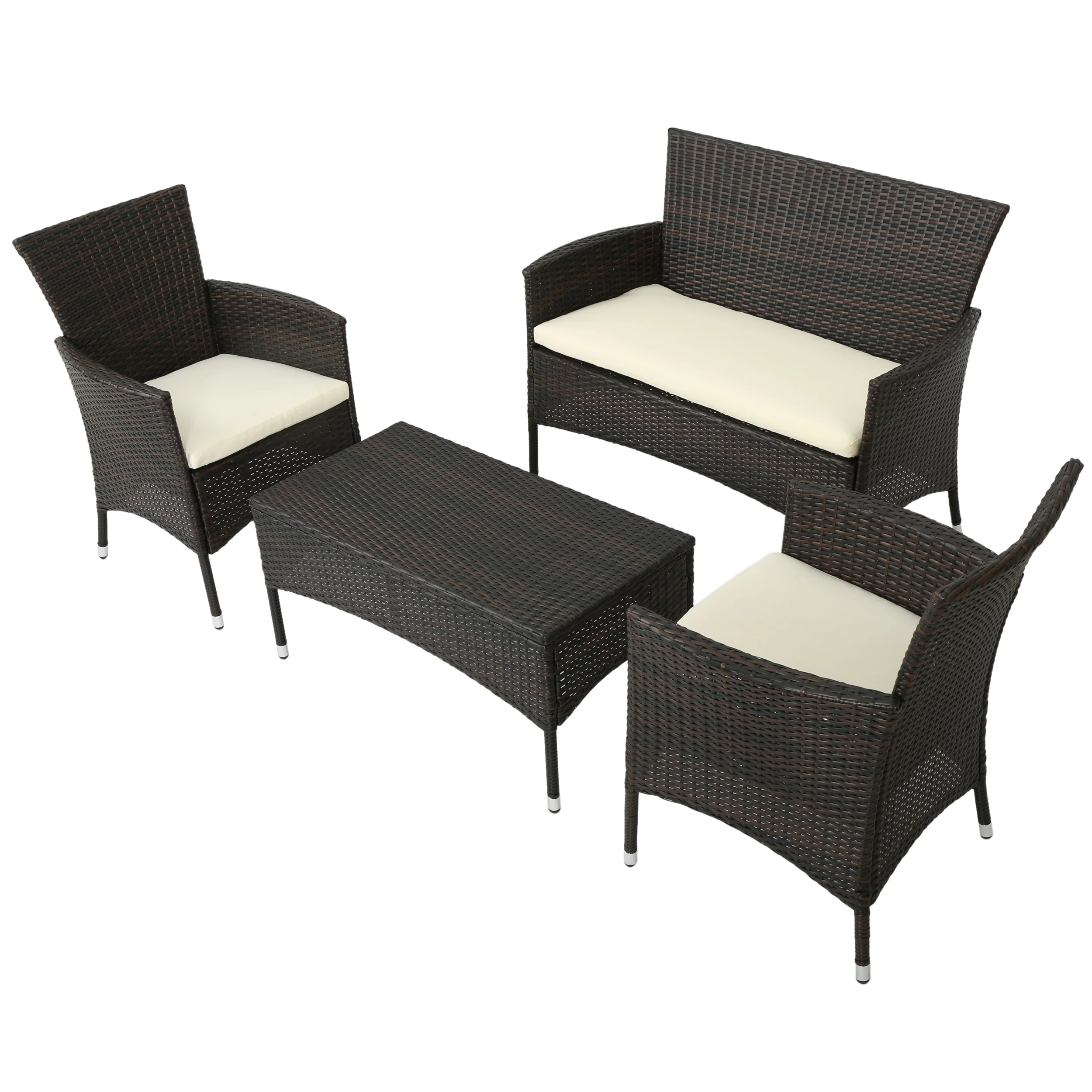Mina Outdoor 4 Piece Wicker Chat Set with Water Resistant Cushions - furnishings