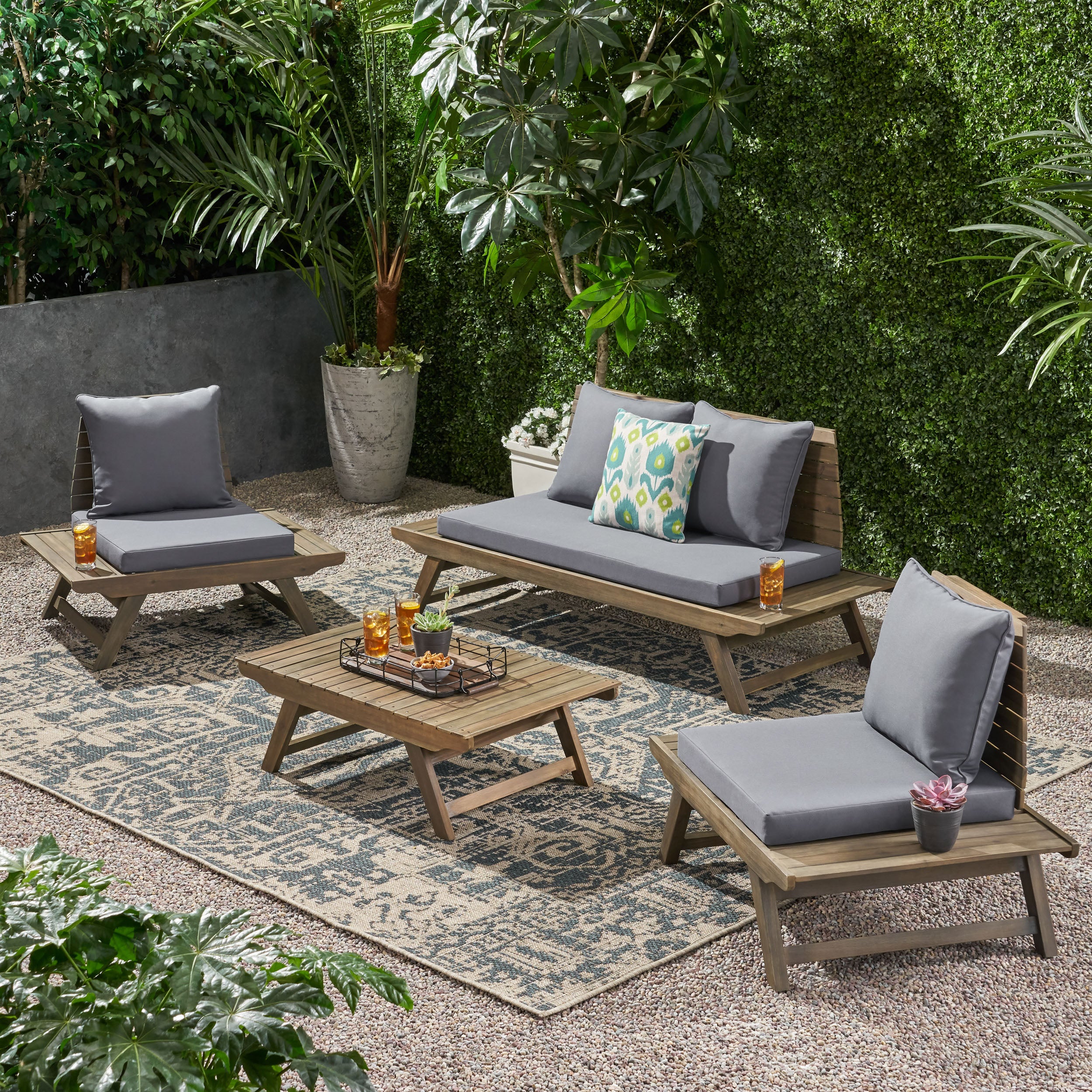 Lucy Outdoor Acacia Wood 4 Seater Chat Set - furnishings