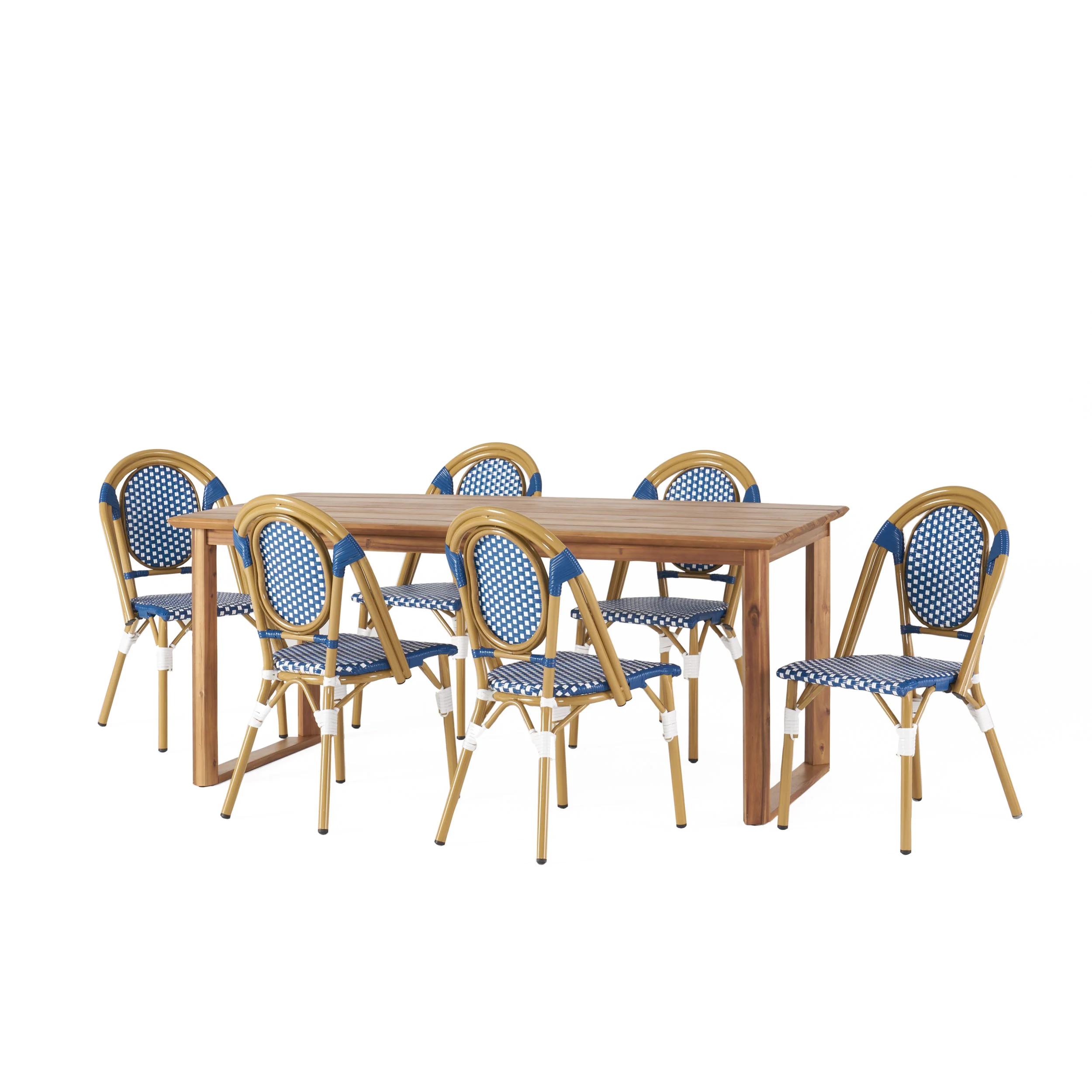 Varva Outdoor Acacia Wood and Wicker 7 Piece Dining Set - furnishings