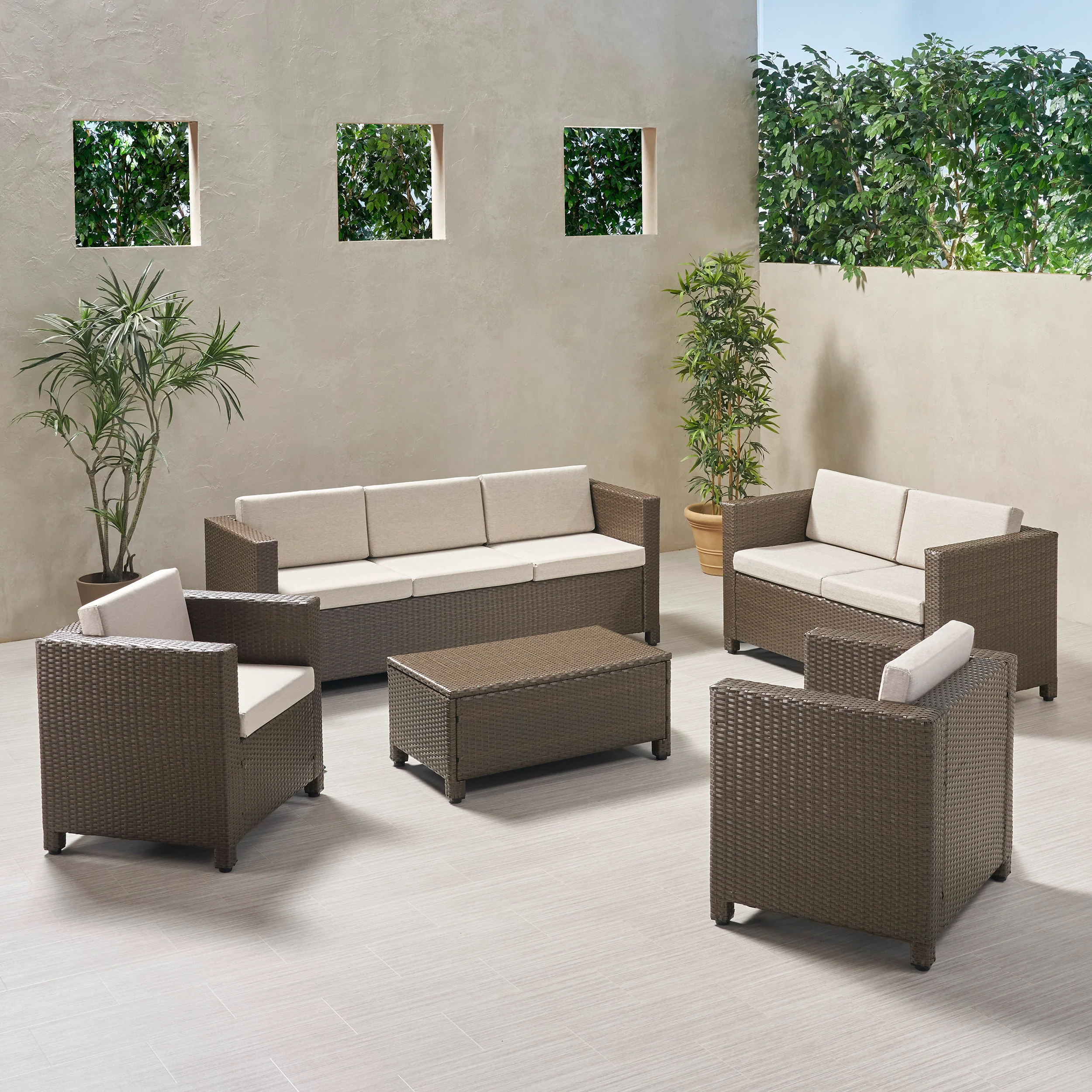 Doreen Outdoor 7 Seater Sofa Chat Set with Cushions - furnishings