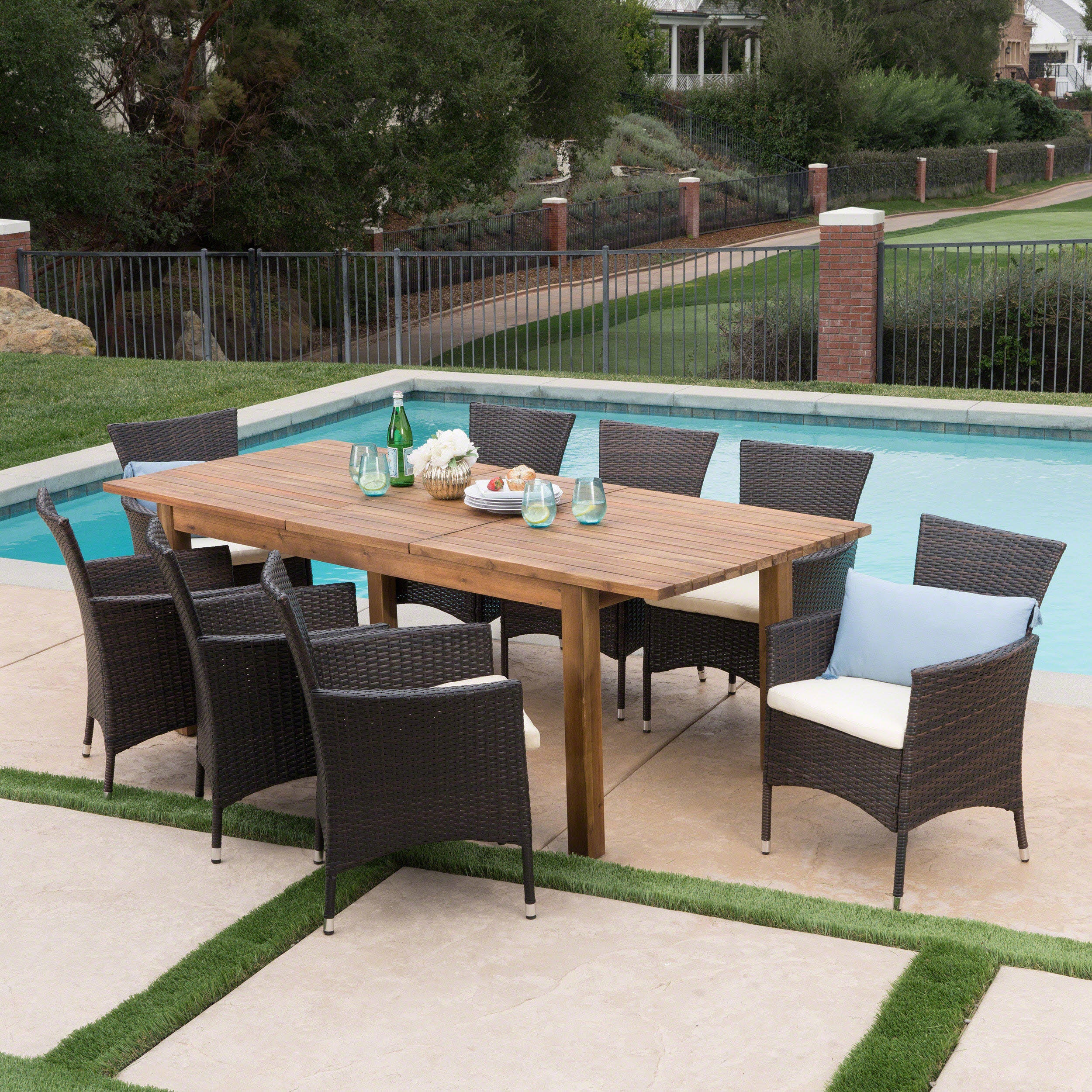 Lorelei Outdoor 9 Piece Wicker Dining Set with Expandable Dining Table - furnishings