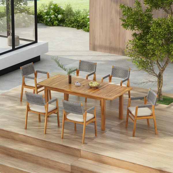Oberons 7 Piece Patio Dining Furniture Set Table Chairs Set - furnishings