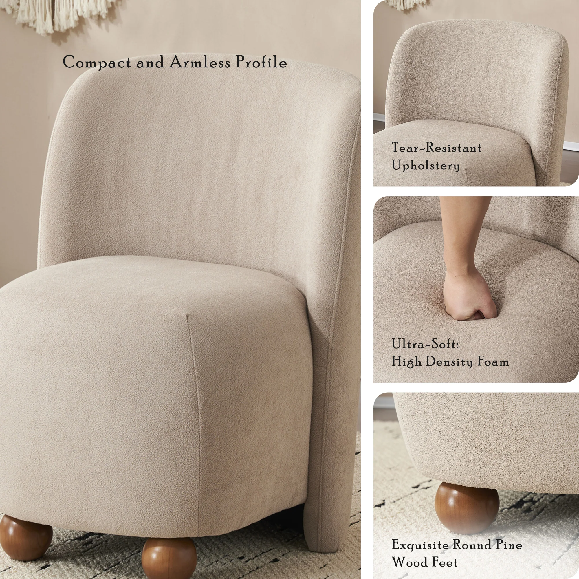 Sallia Ultra-Soft Modern Low-Back Armless Accent Chair, Multiple Color - furnishings