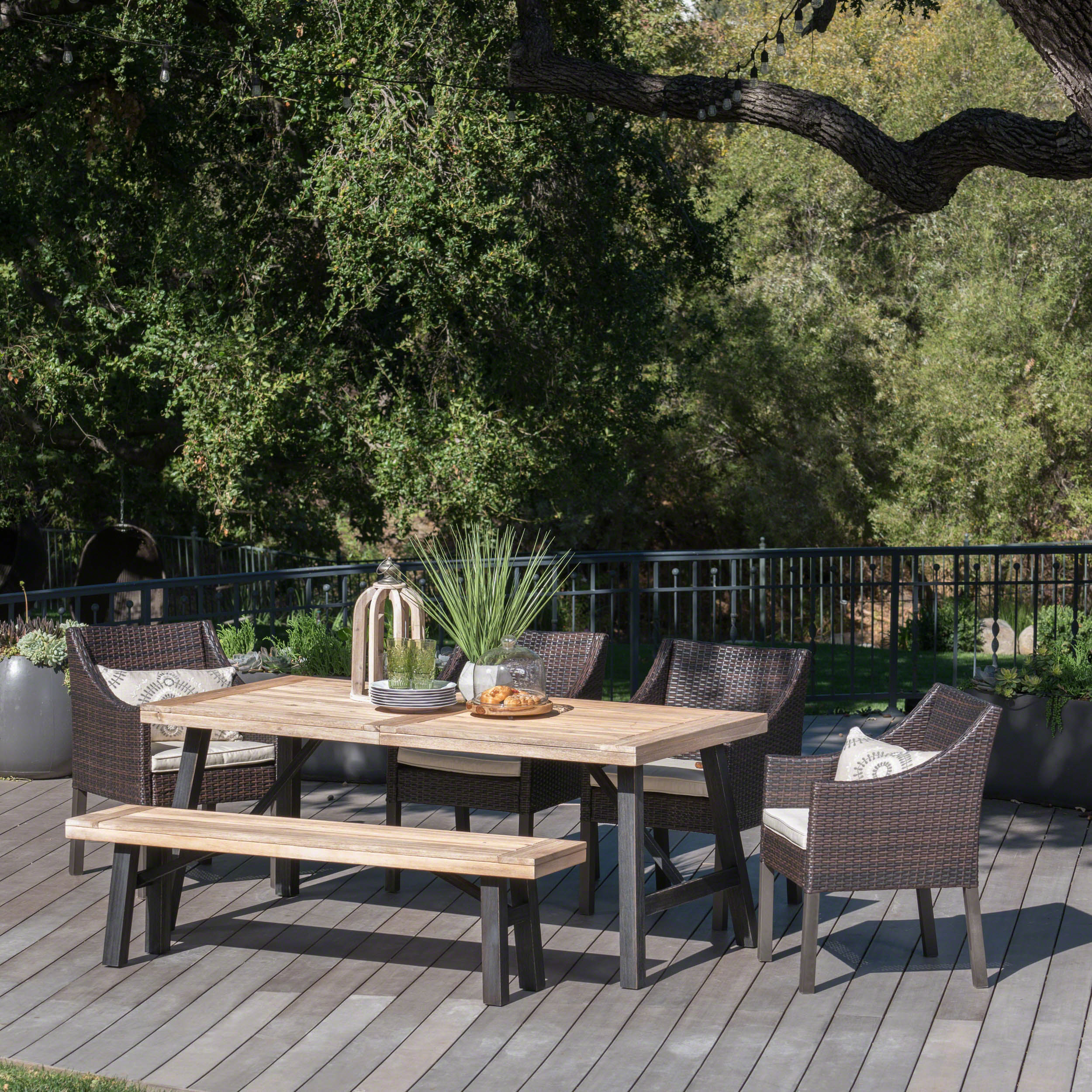 Stout Outdoor 6 Piece Brushed Gray Acacia Wood Dining Set - furnishings