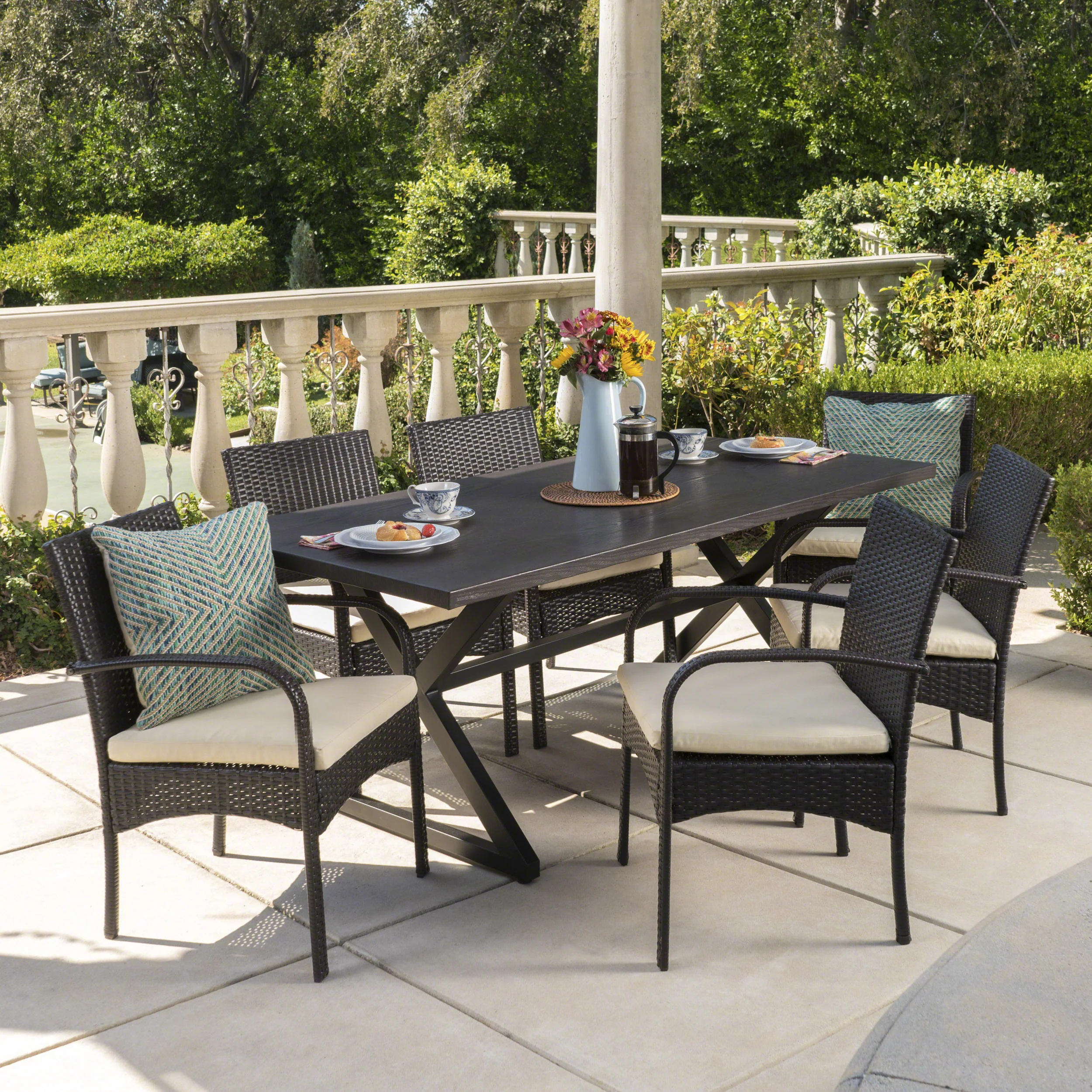 Ashwood Outdoor 7 Piece Brown Aluminum Dining Set with Multi-brown Chairs - furnishings