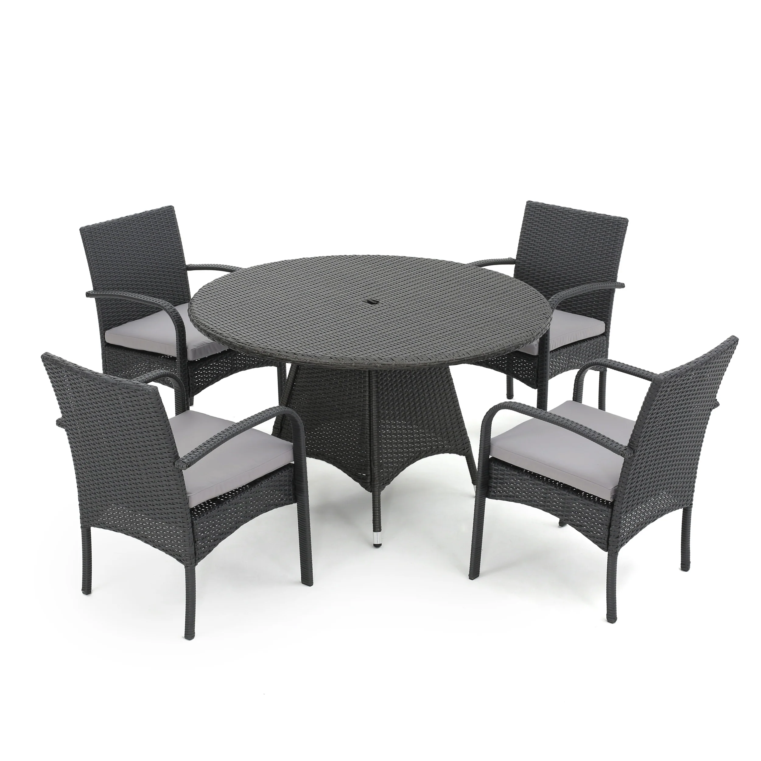 Portola Outdoor 5 Piece Grey Wicker Dining Set with Cushions - furnishings