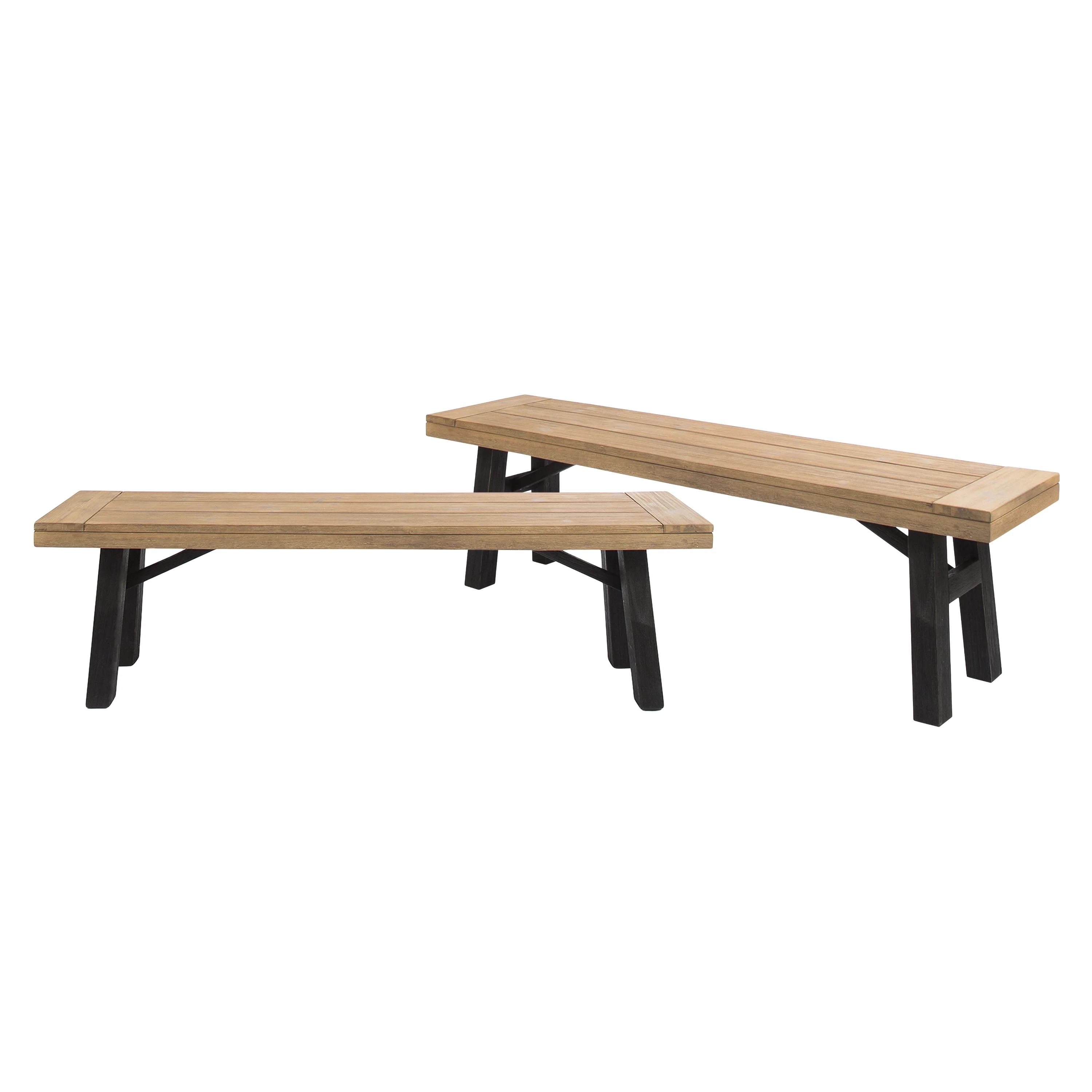 Betteravia Outdoor Acacia Wood Dining Benches, Set of 2 - furnishings