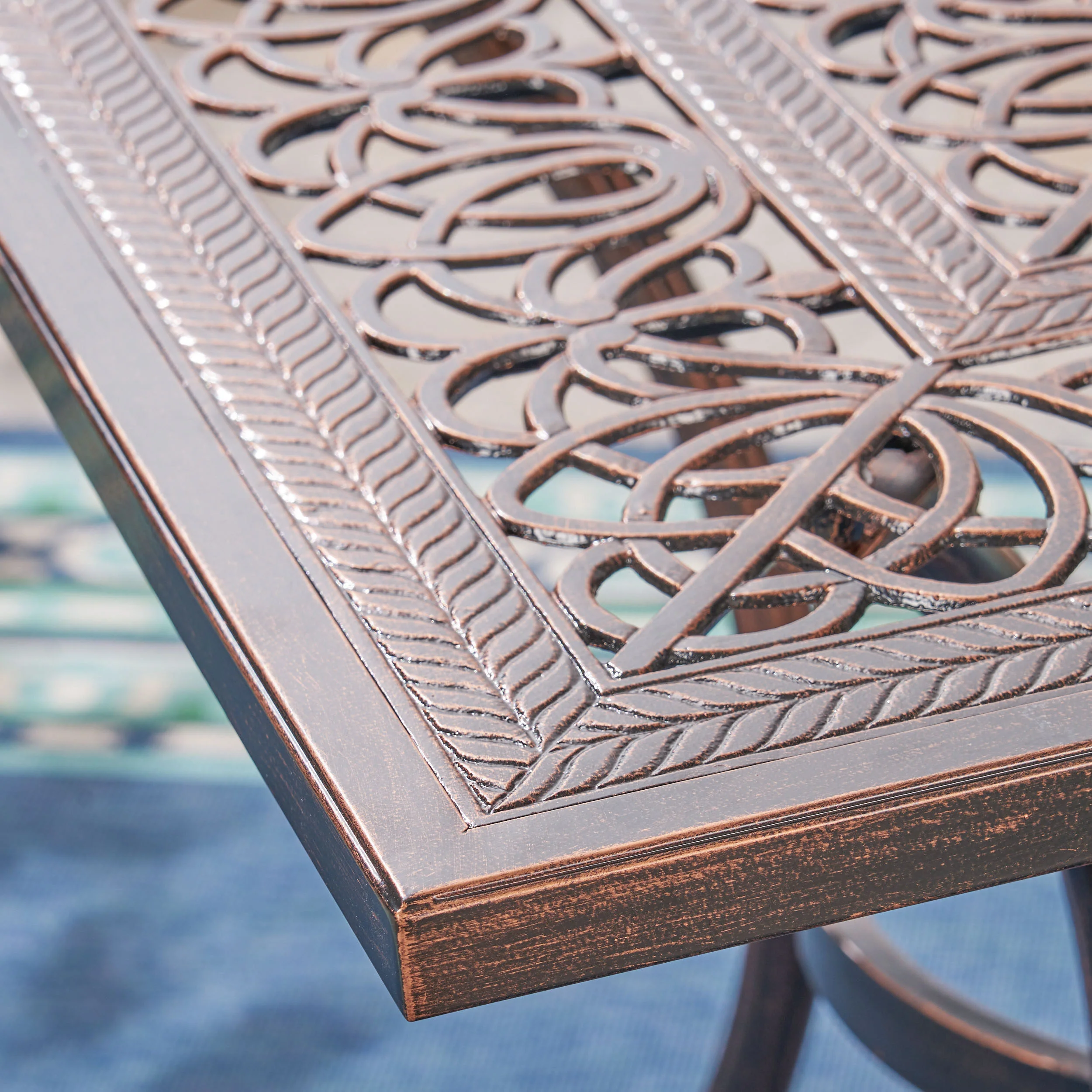 Barbara Outdoor 4-Seater Cast Aluminum Square-Table Dining Set, Shiny Copper - furnishings