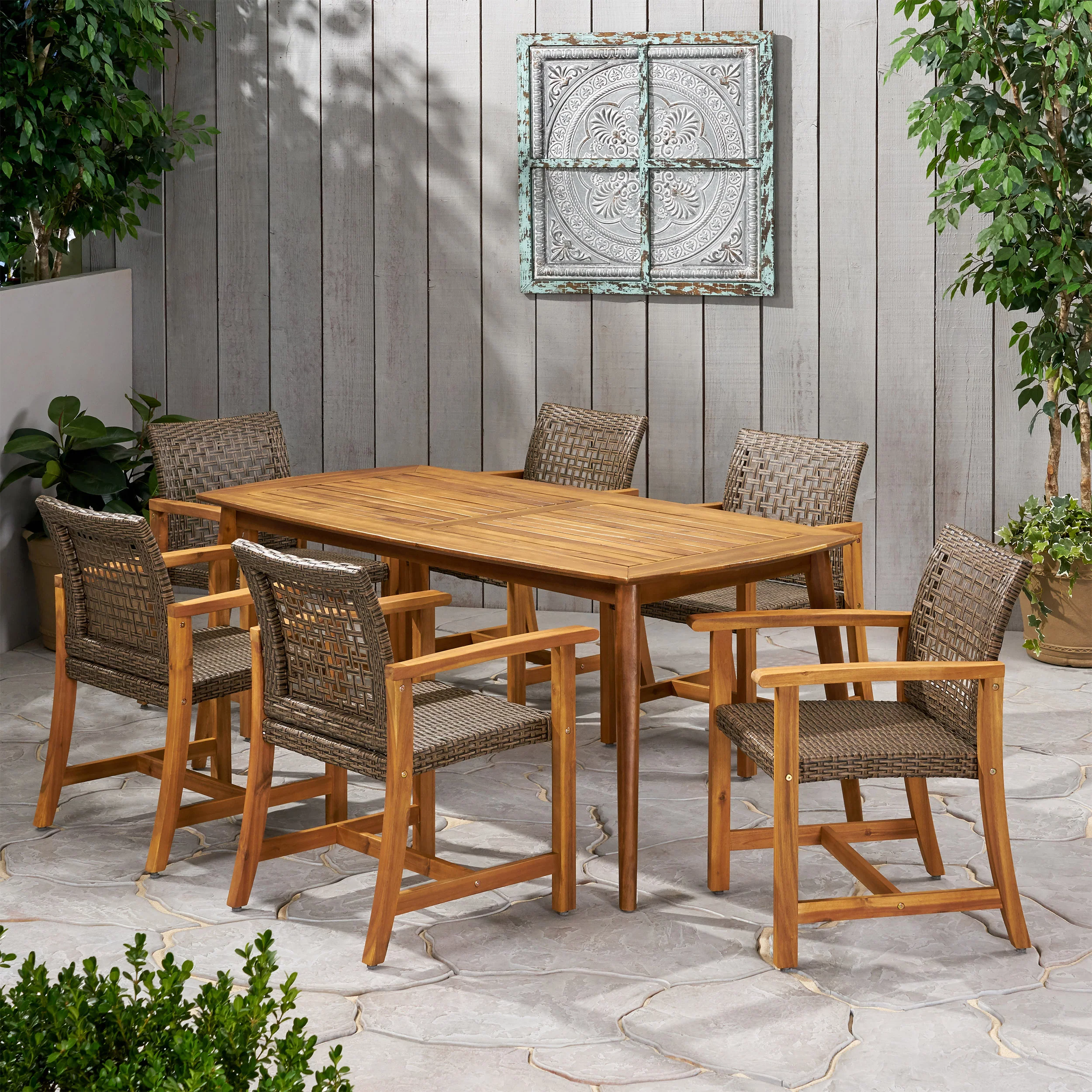 Alian Outdoor 6 Seater Acacia Wood Dining Set - furnishings