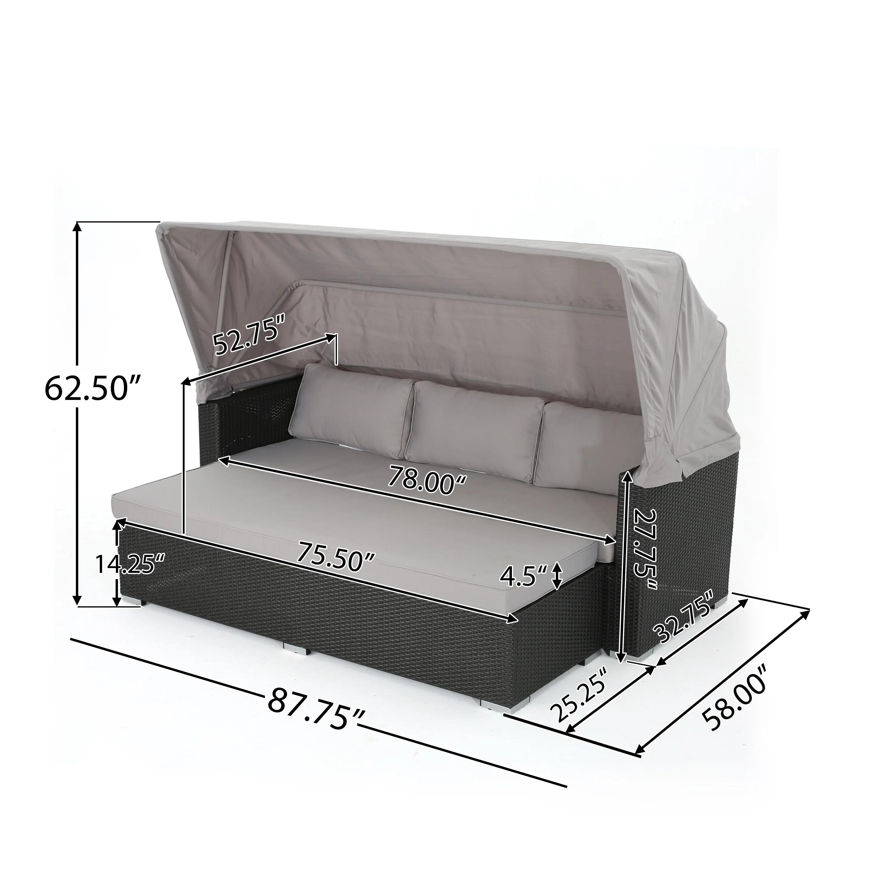 Grayson Outdoor Aluminum Framed Wicker Sofa with Water Resistant Canopy - furnishings