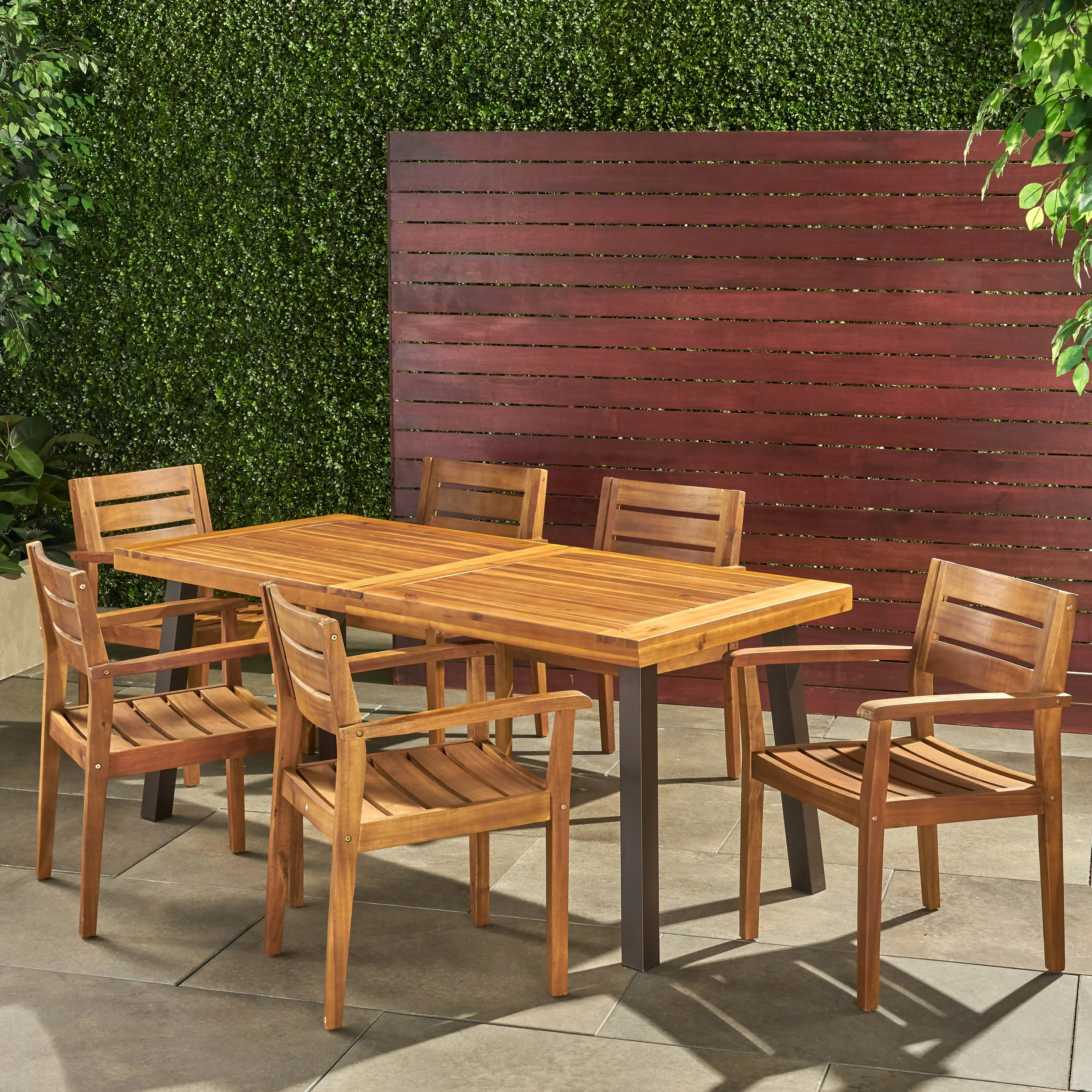 Pomelo Outdoor 7 Piece Teak Finish Acacia Wood Dining Set - furnishings