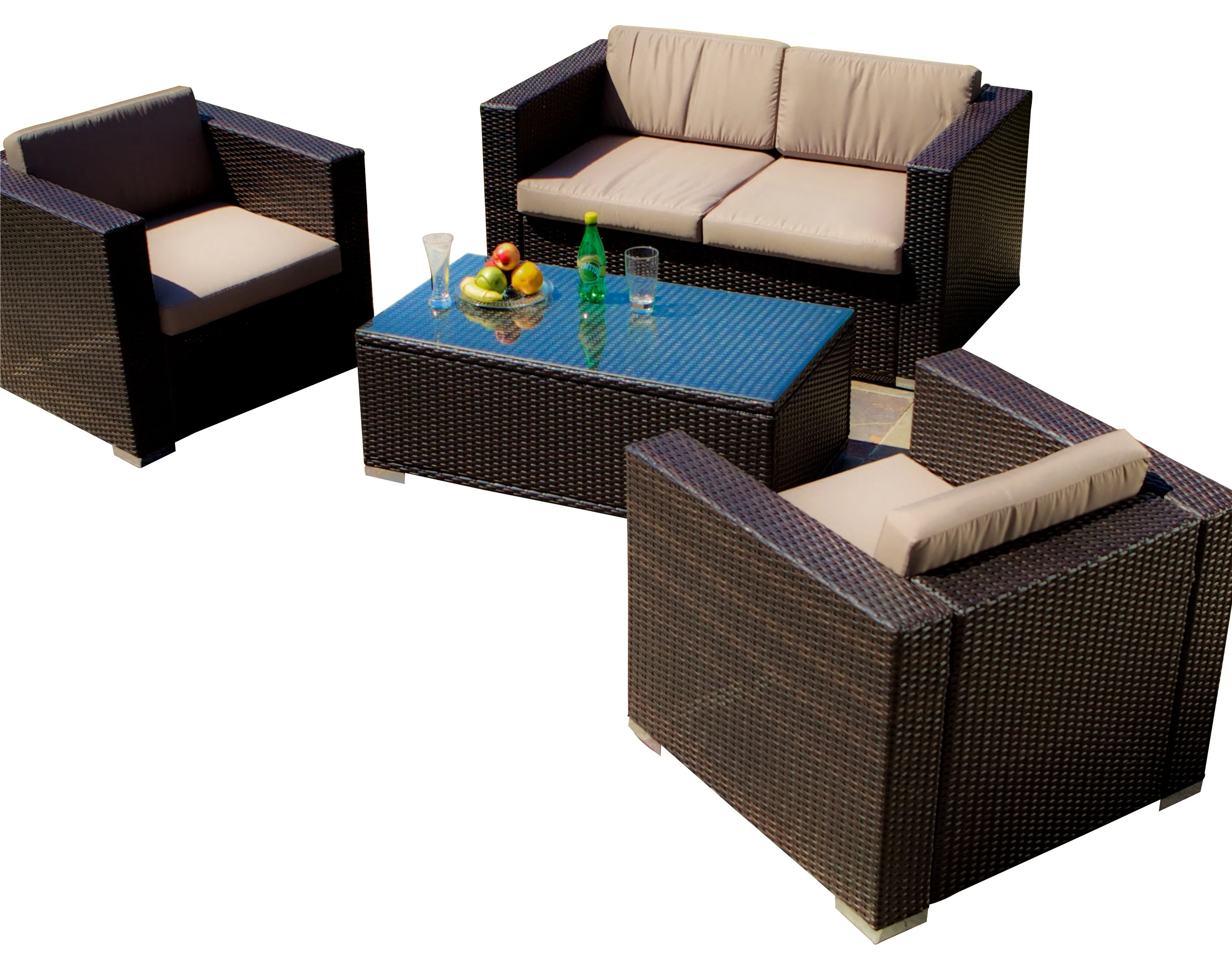 Montague Outdoor 4-Piece Brown Wicker Sofa Set with Storage Ottoman Table - furnishings