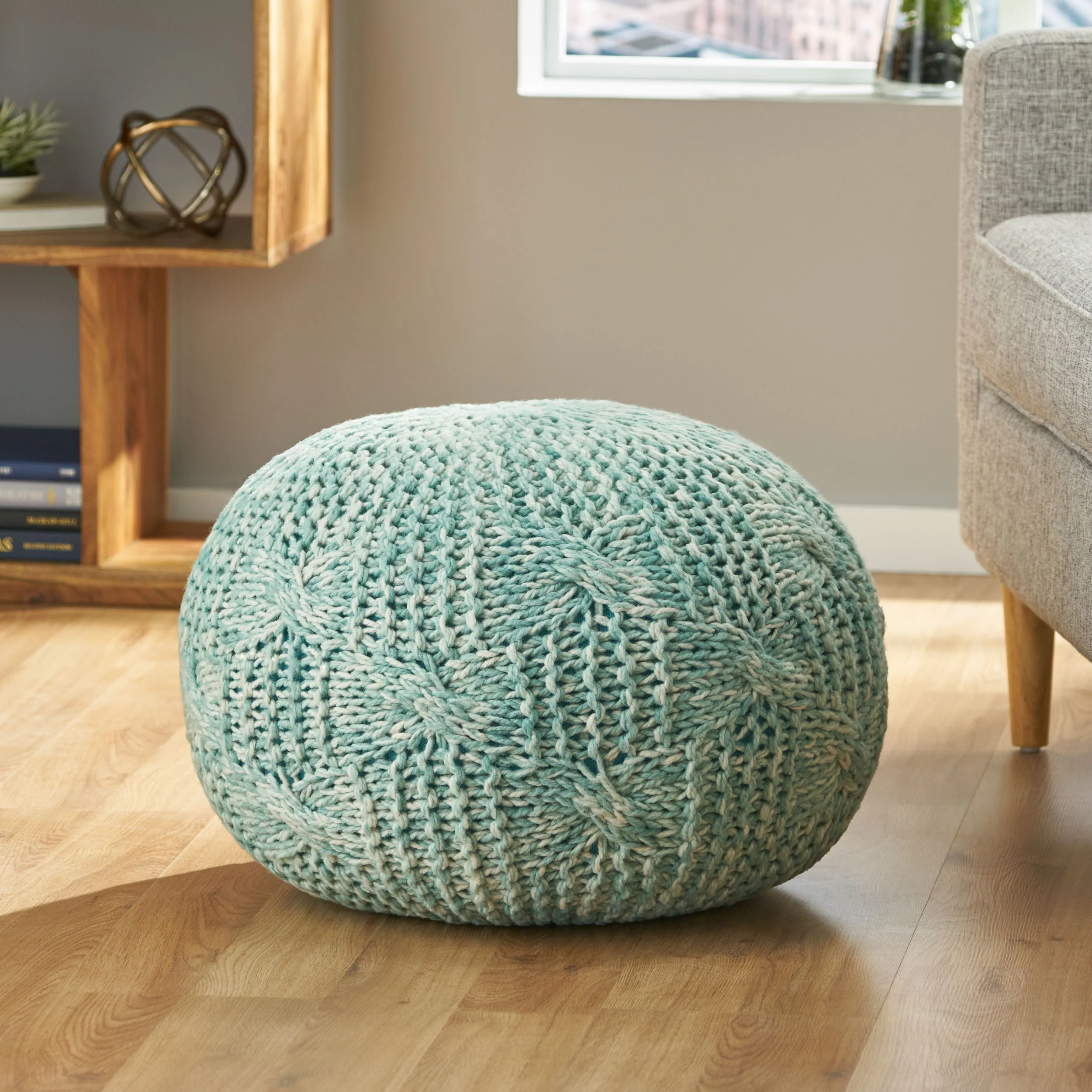 Dahlia Handcrafted Modern Fabric Weave Pouf - furnishings
