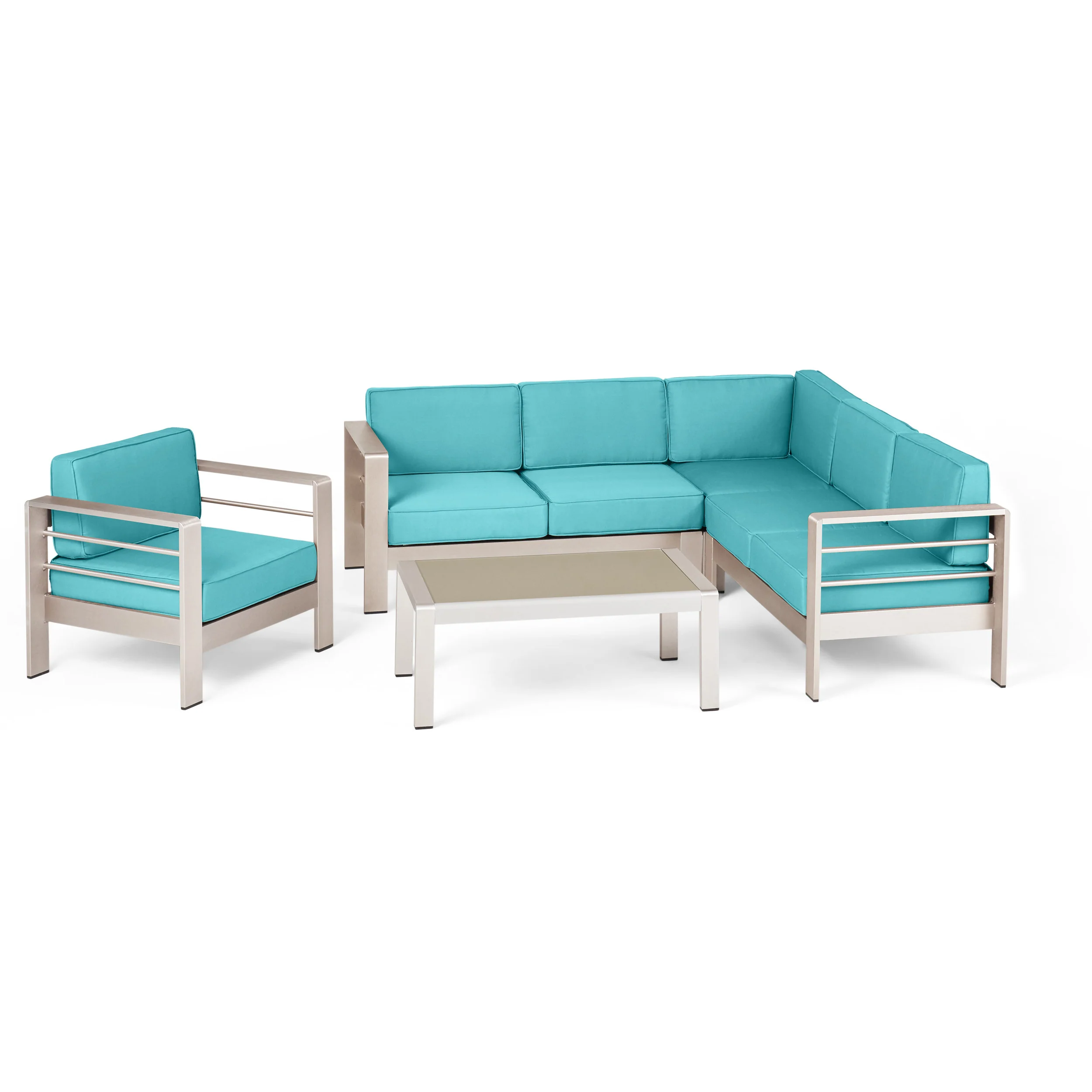 Crested Bay Outdoor Aluminum 5 Piece Sofa Set with Sunbrella Cushions - furnishings