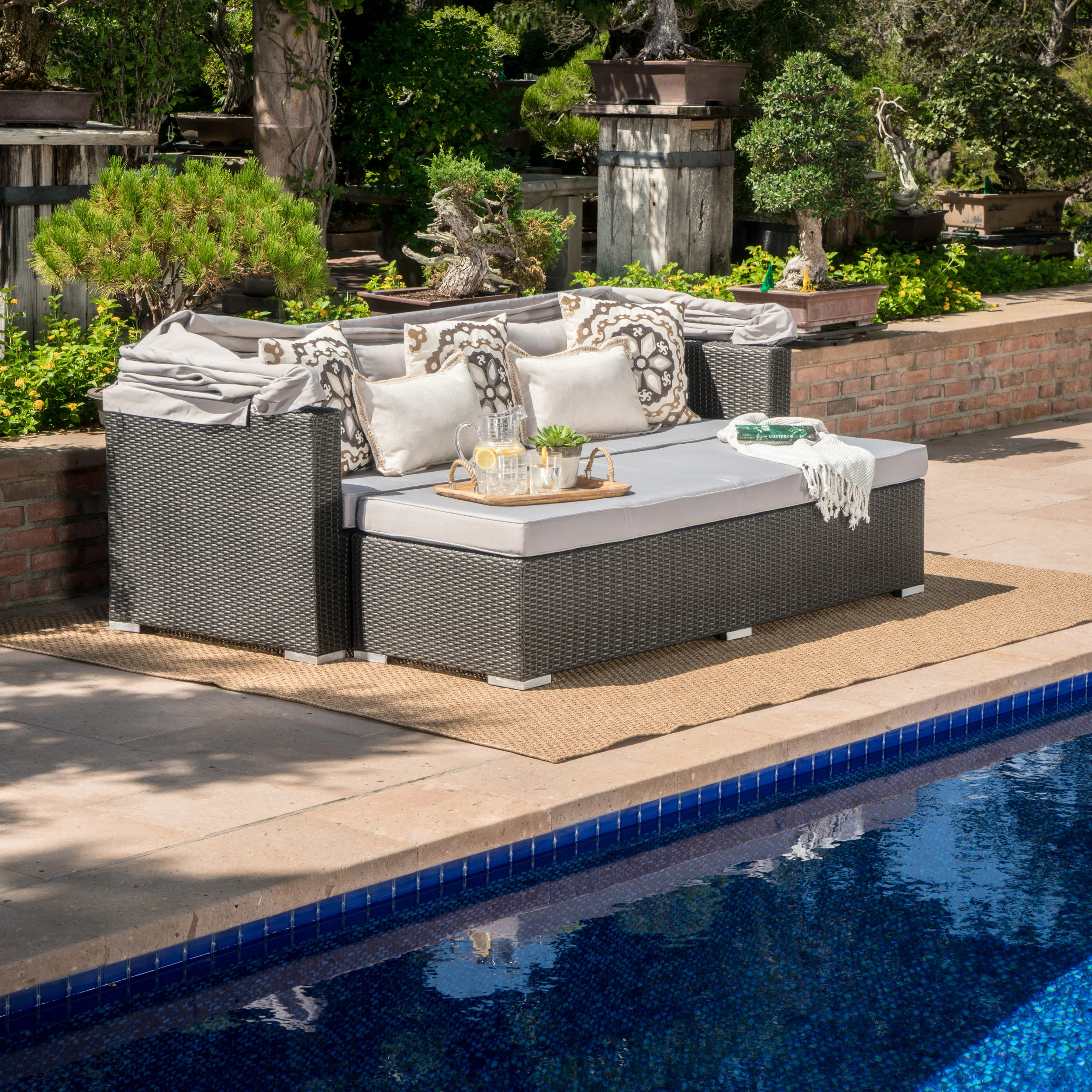 Grayson Outdoor Aluminum Framed Wicker Sofa with Water Resistant Canopy - furnishings
