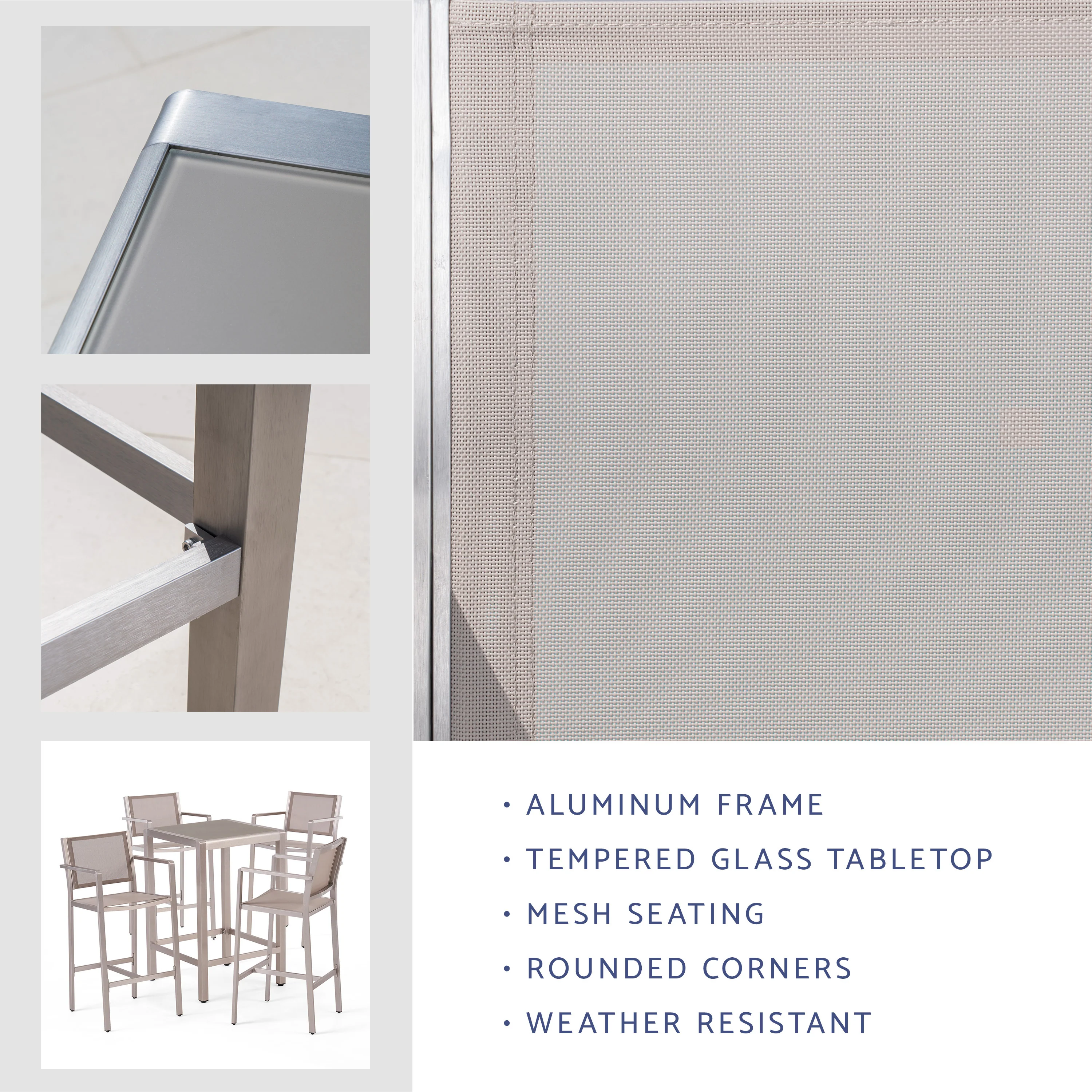 Outdoor Aluminum 5 Piece Bar Set - furnishings