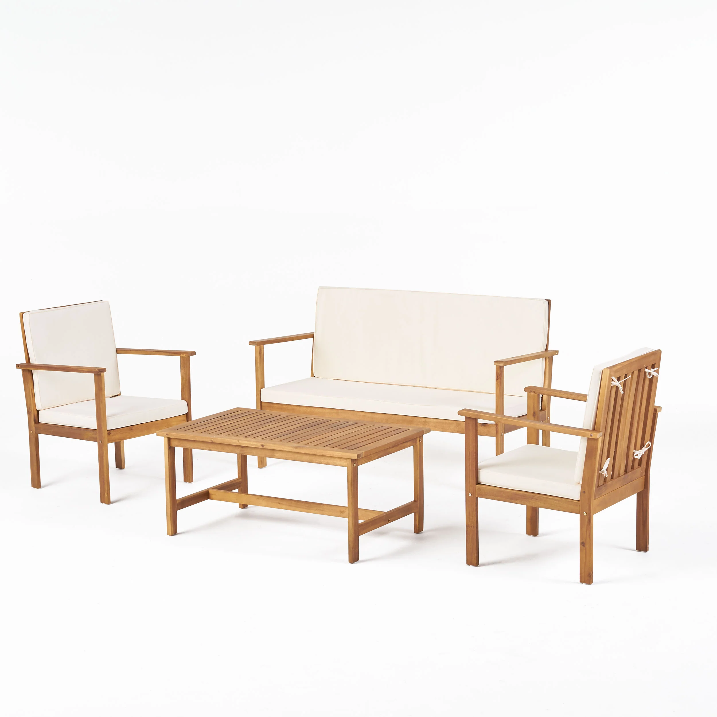 Luciano Outdoor Acacia Wood Chat Set w/ Water Resistant Cushions - furnishings