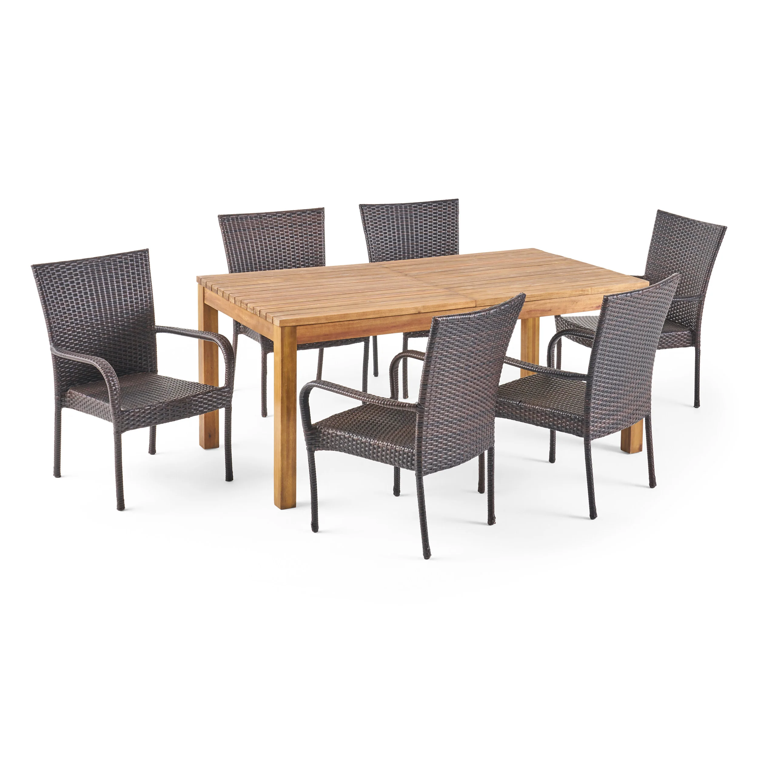 Delilah Outdoor 7 Piece Wicker Dining Set with Wood Expandable Dining Table - furnishings