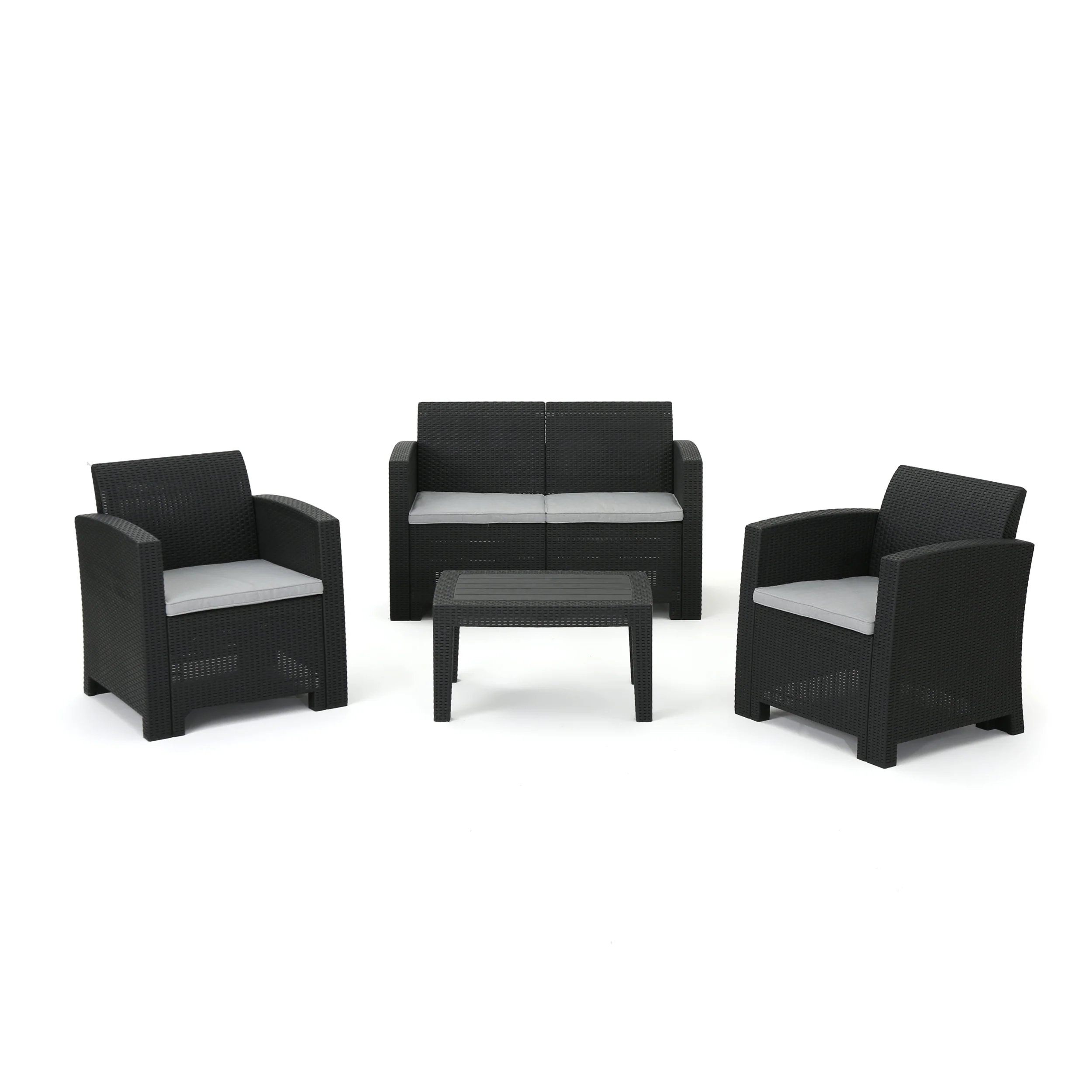 Dayton Outdoor 4 Piece Faux Wicker Rattan Chat Set with Water Resistant Cushions - furnishings