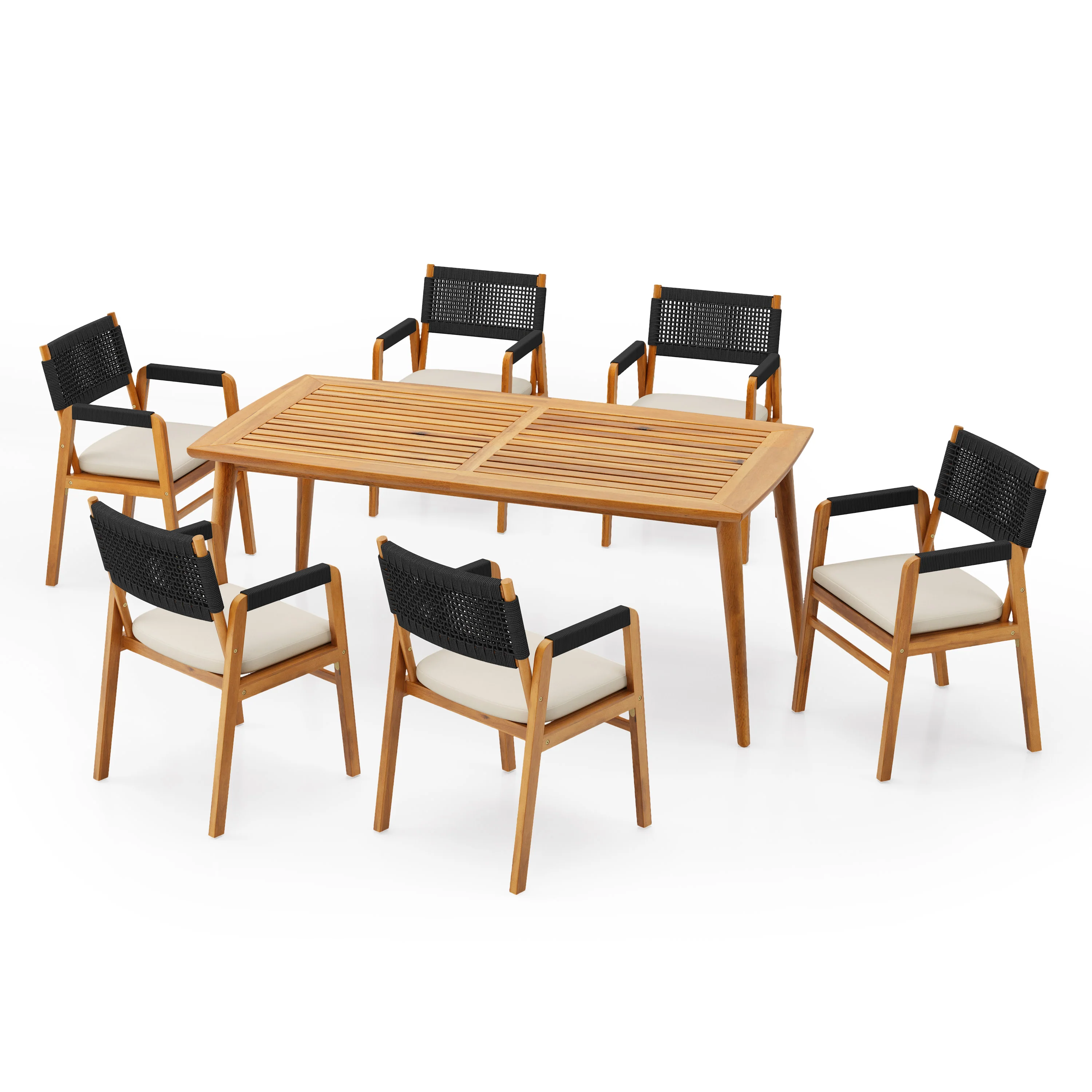 Rowana Outdoor Dining Set 6 Chairs with Table, Wood Finish - furnishings