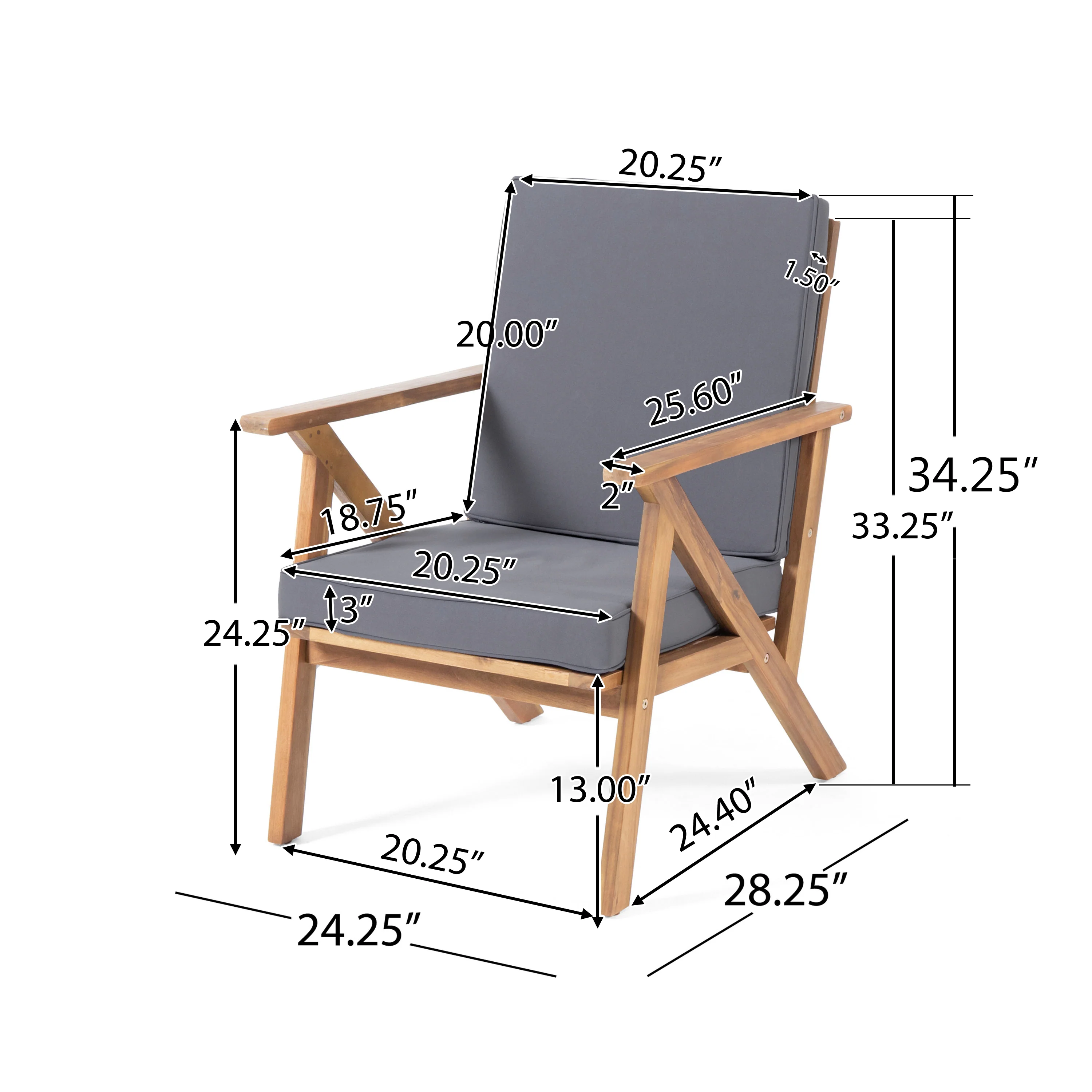 Manarola 4 Pc Outdoor Natural Wood Finish Chat Set w/ Water Resistant Cushion - furnishings