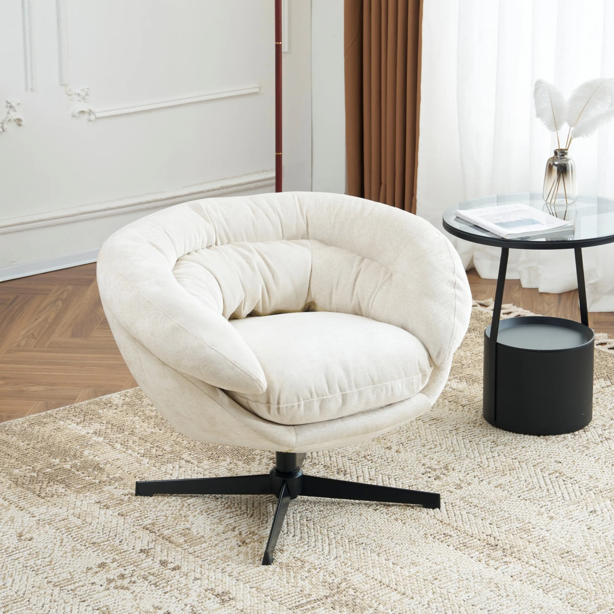Olevate Chenille Upholstered 360 degree Swivel Arm Chair, Metal Cross-shape legs - furnishings