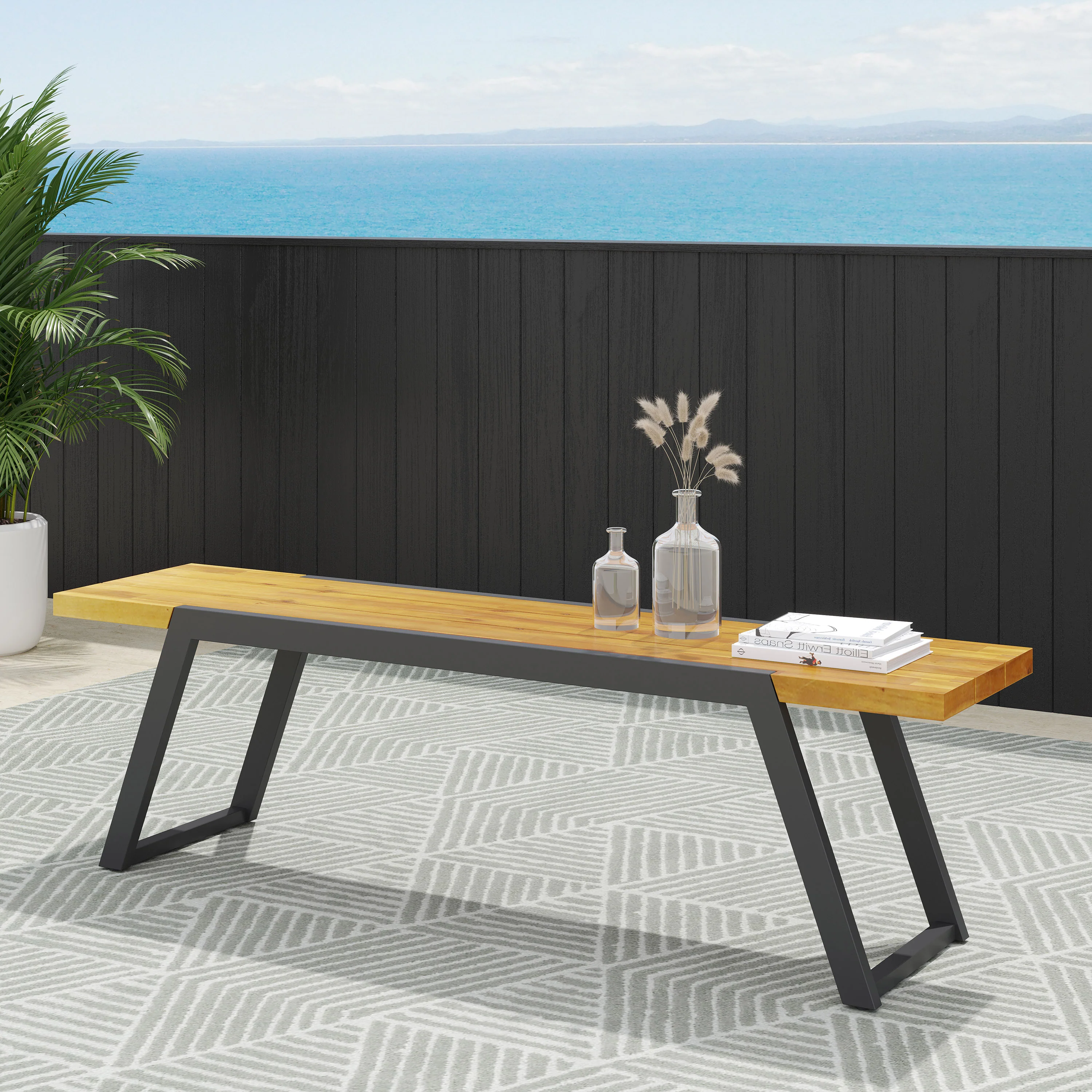 Gebo Outdoor Modern Acacia Wood Dining Bench - furnishings