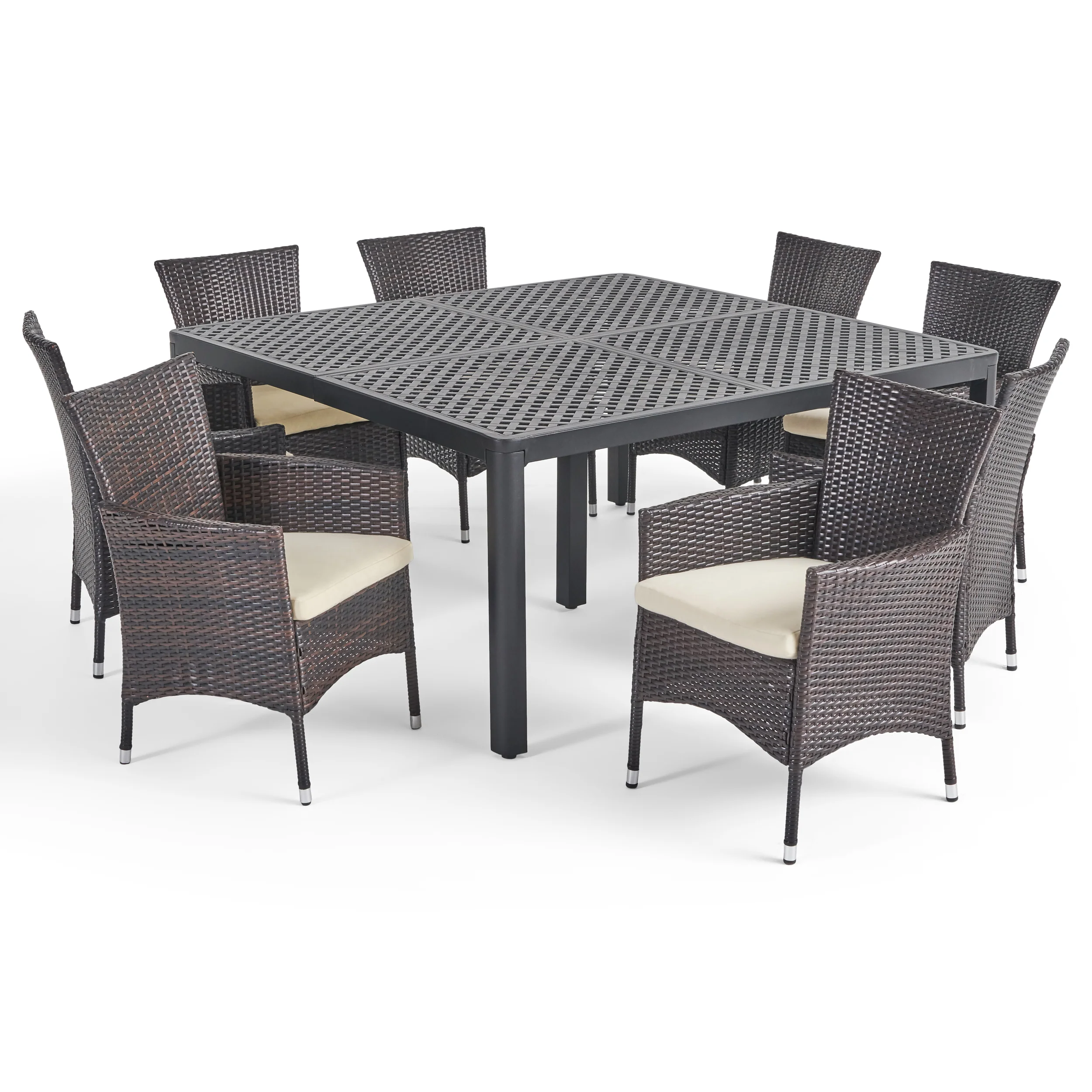 Nelly Outdoor Aluminum and Wicker 8 Seater Dining Set - furnishings