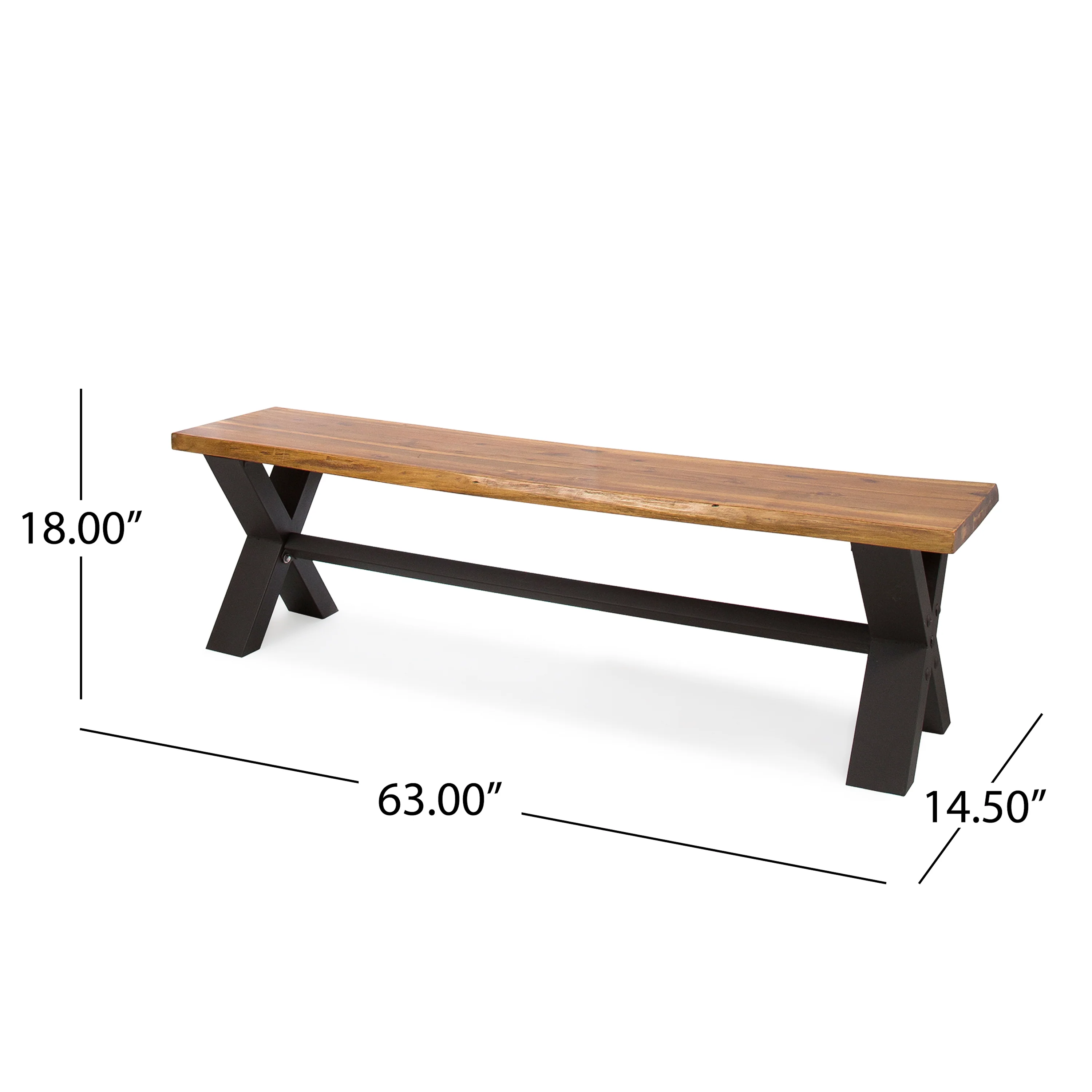 Sanil Outdoor Acacia Wood and Iron Dining Bench - furnishings