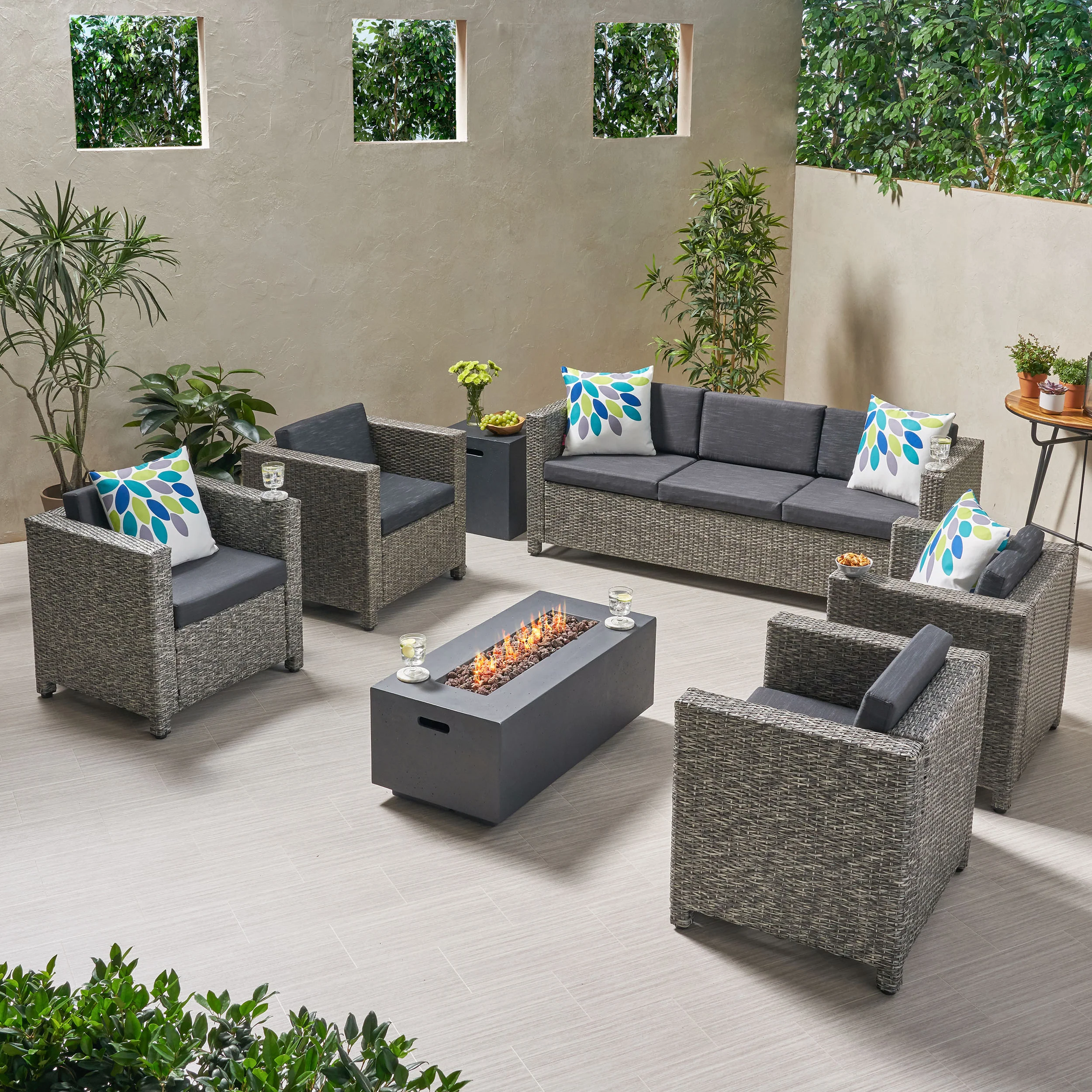 Venice 7-Seater Outdoor Fire Pit Sofa Set - furnishings