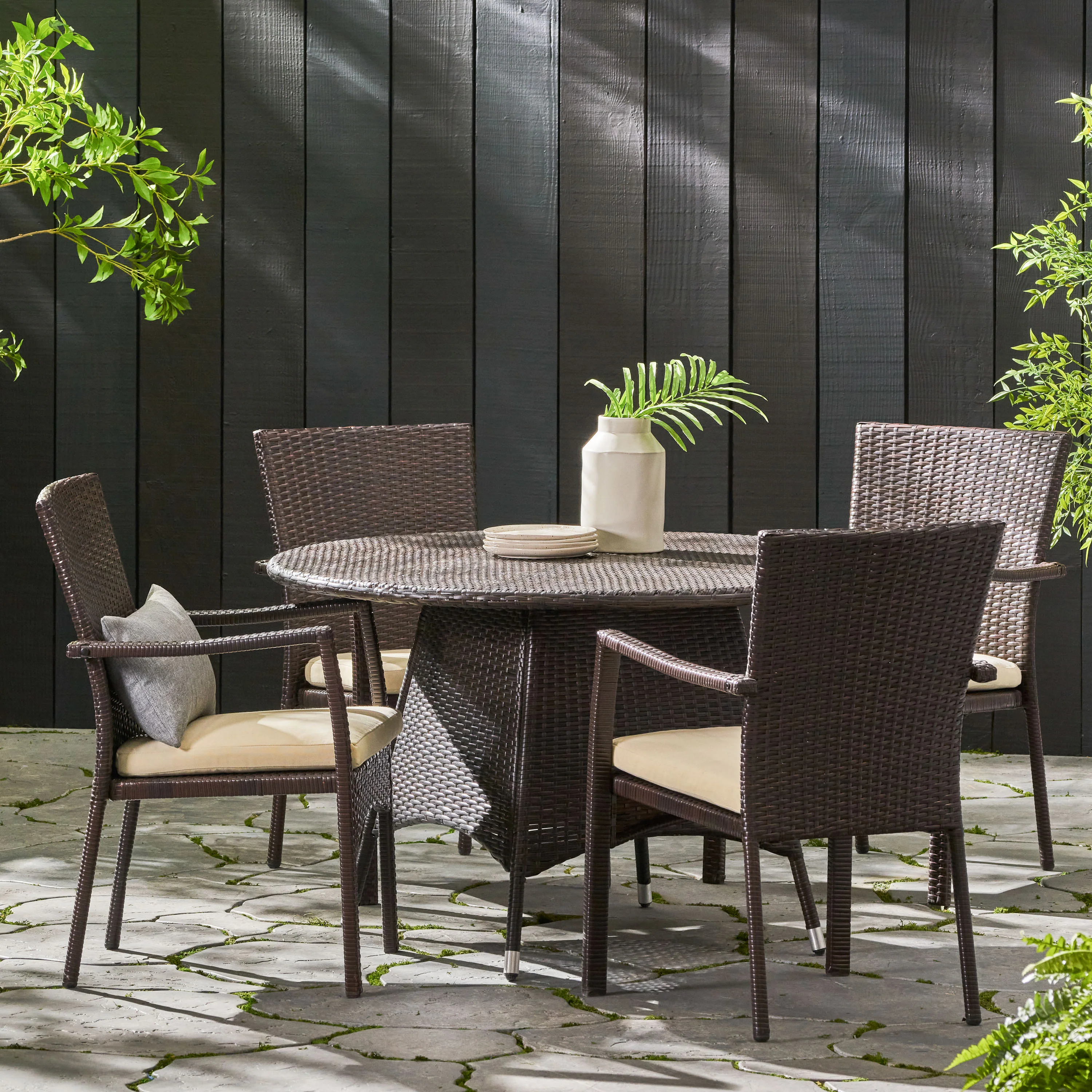 Cypress Outdoor 5-piece Wicker Dining Set with Cushions - furnishings