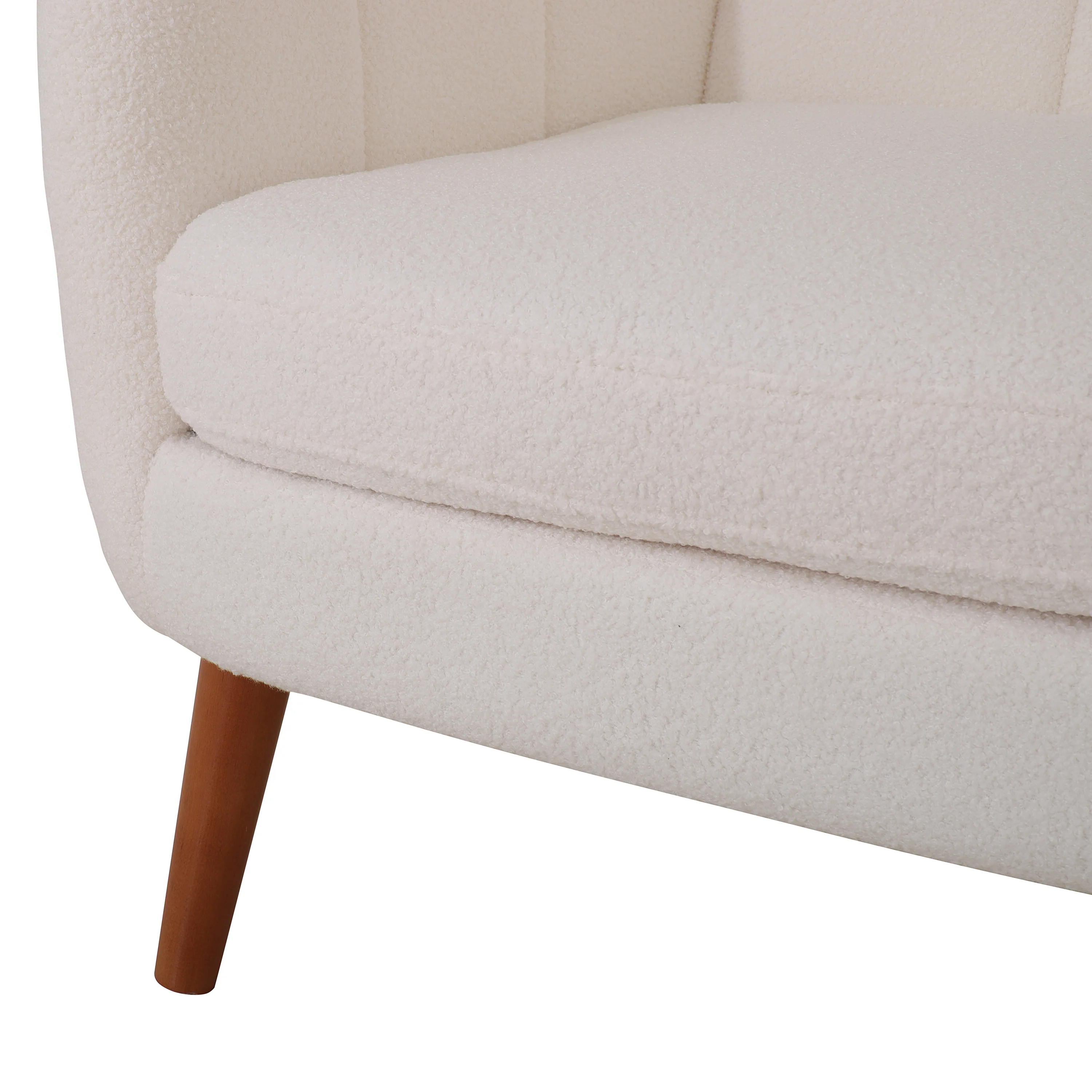 Kanes Modern Retro Upholstered Teddy Wool Accent Chair with Tapered Birch wood Legs, Beige - furnishings