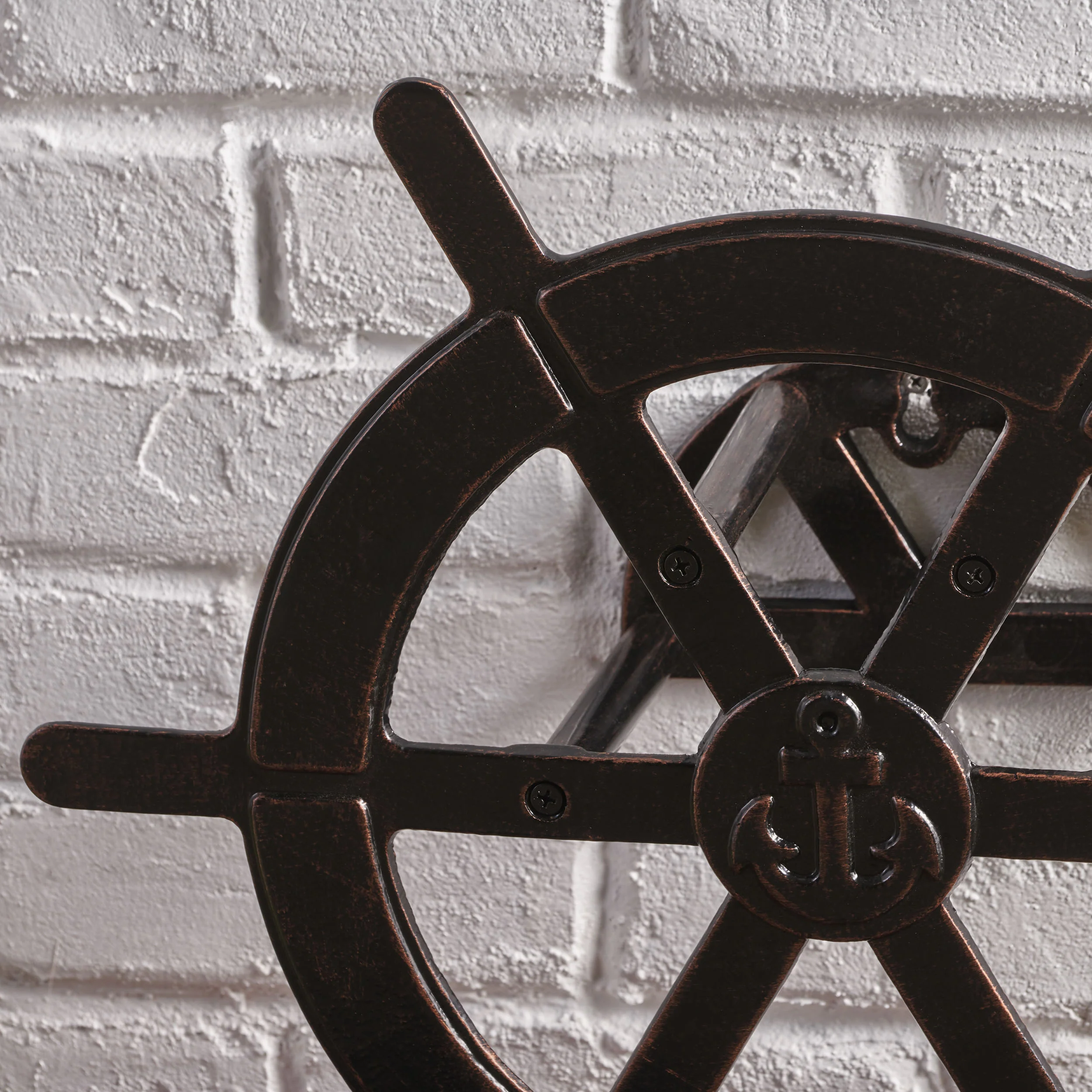Chole Outdoor Patina Copper Aluminum Ship Wheel Hose Holder - furnishings