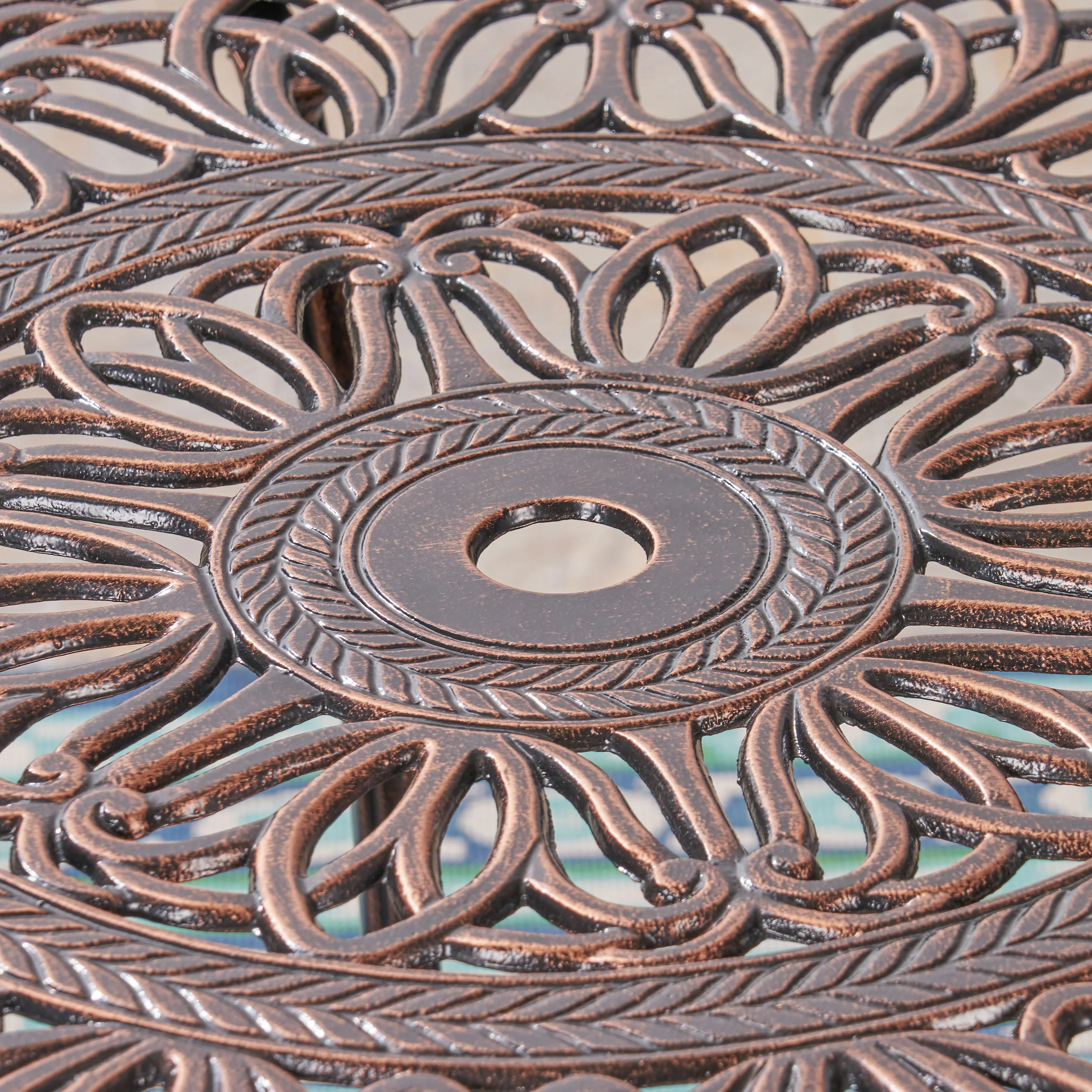 Barbara Outdoor 4-Seater Cast Aluminum Round-Table Dining Set, Shiny Copper - furnishings