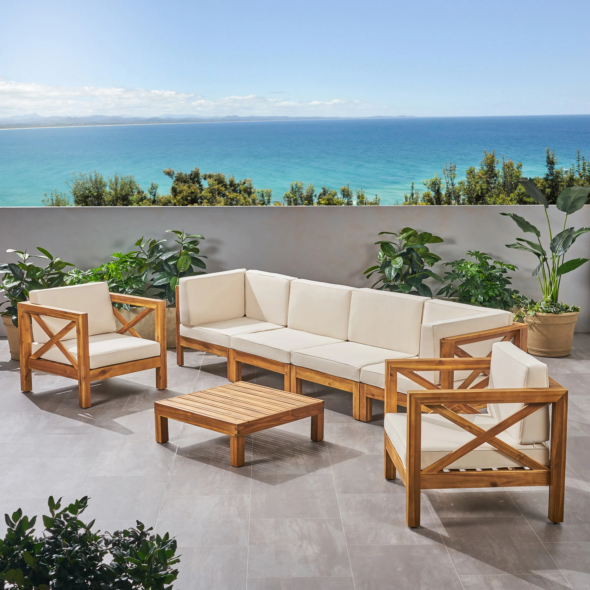 Morgan Outdoor 6 Seater Acacia Wood Sofa Chat Set - furnishings