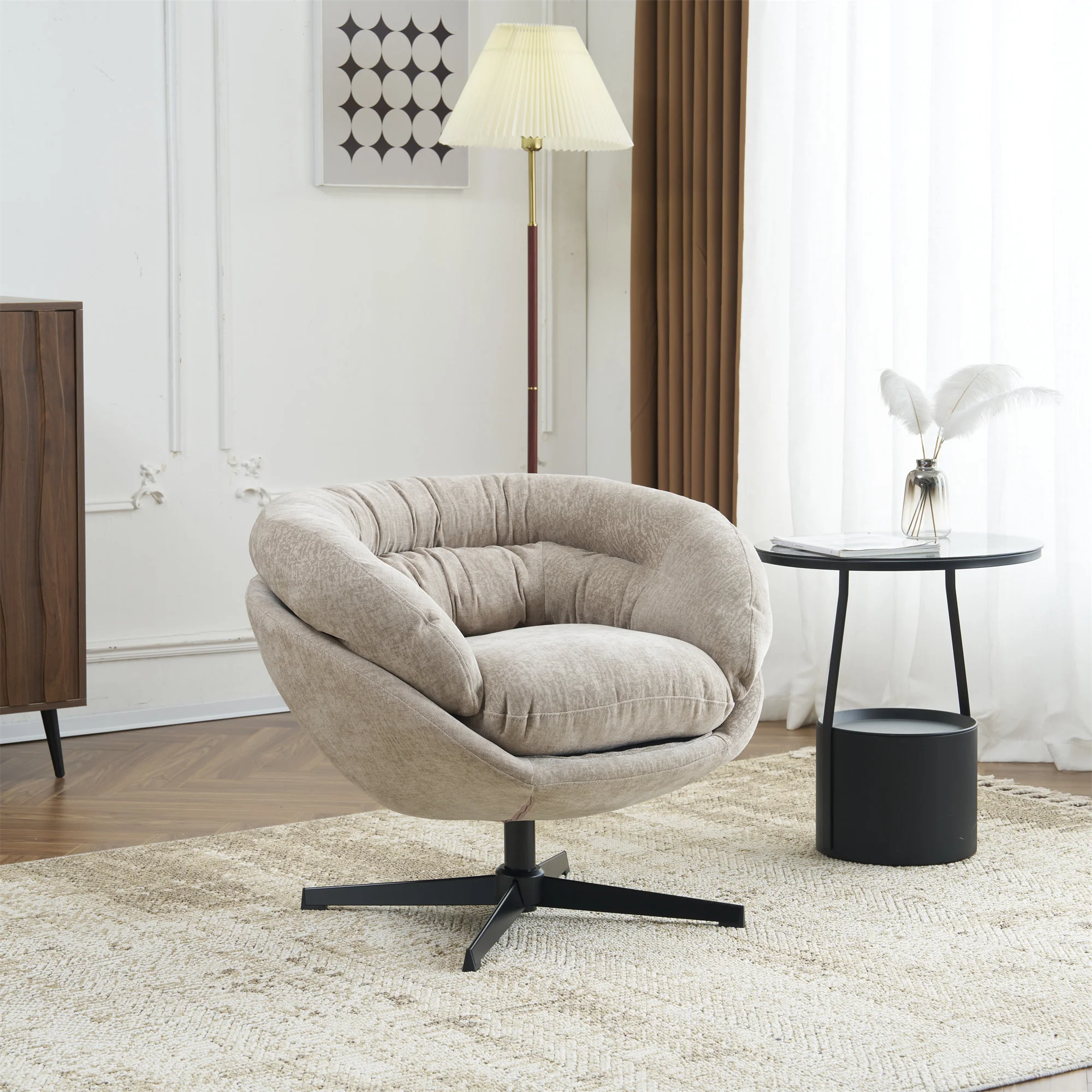 Olevate Chenille Upholstered 360 degree Swivel Arm Chair, Metal Cross-shape legs - furnishings
