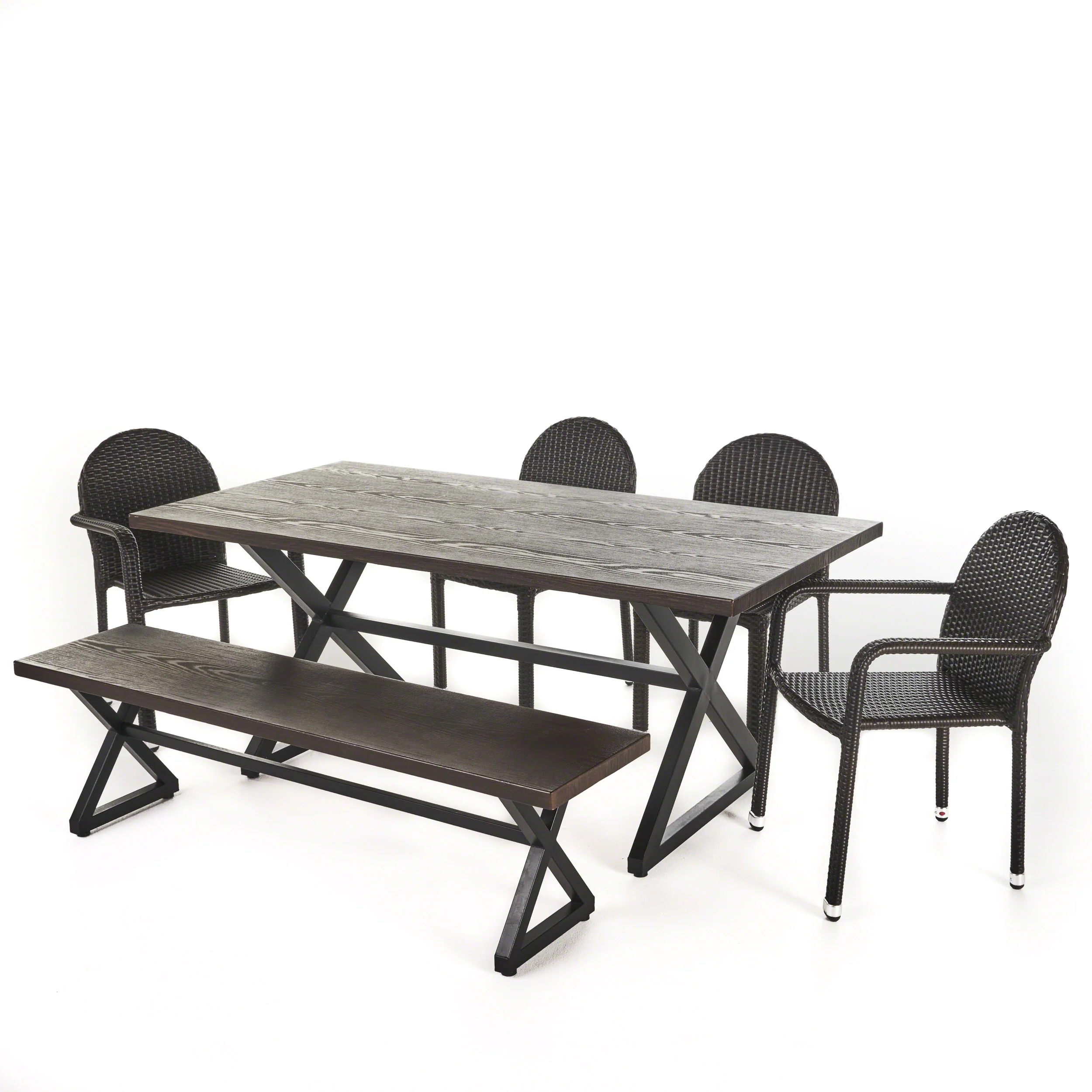 Burlingame Outdoor 6 Piece Brown Aluminum Dining Set with Multi-brown Stacking Chairs - furnishings