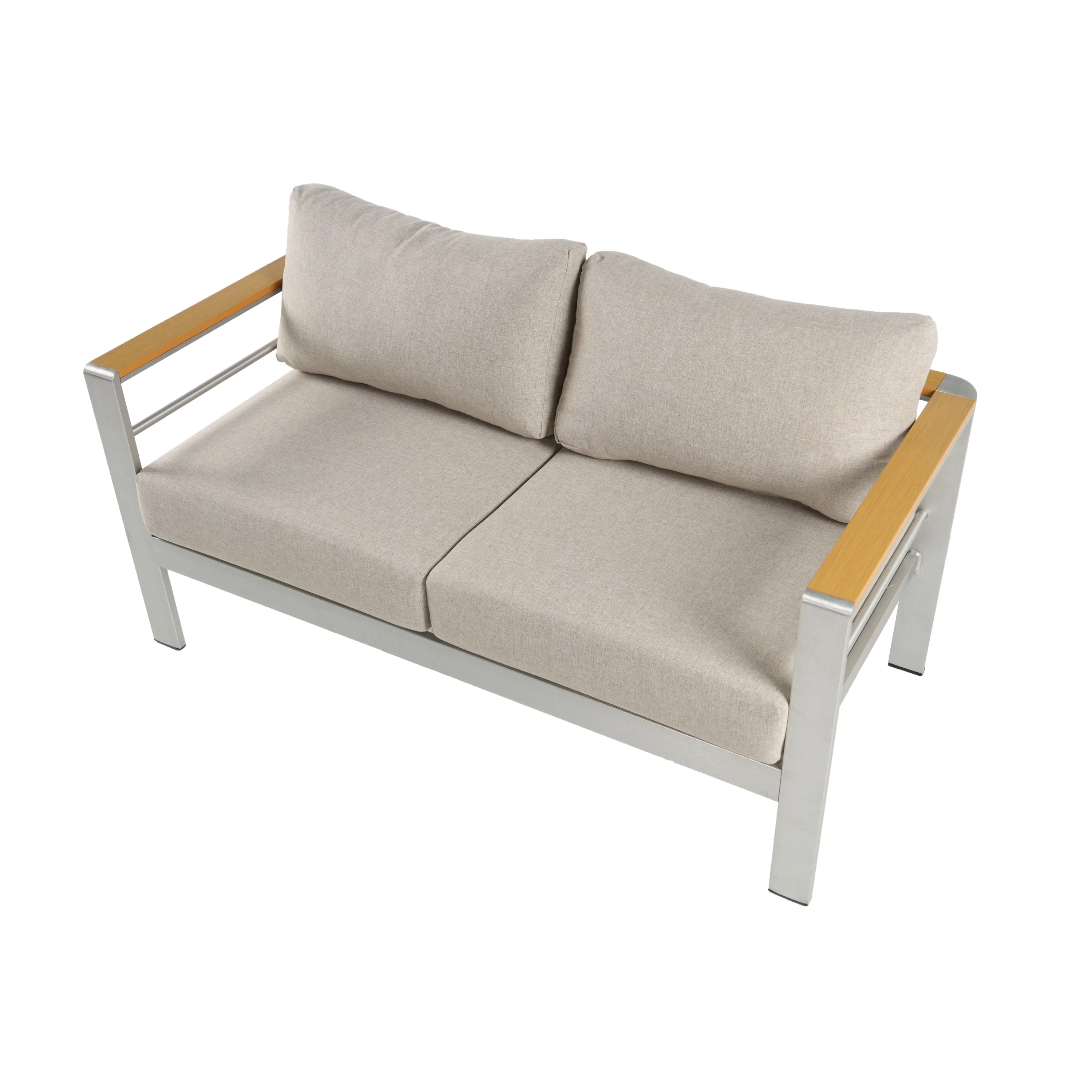 Amias Aluminum Outdoor Patio Loveseat with Beige Cushions - furnishings