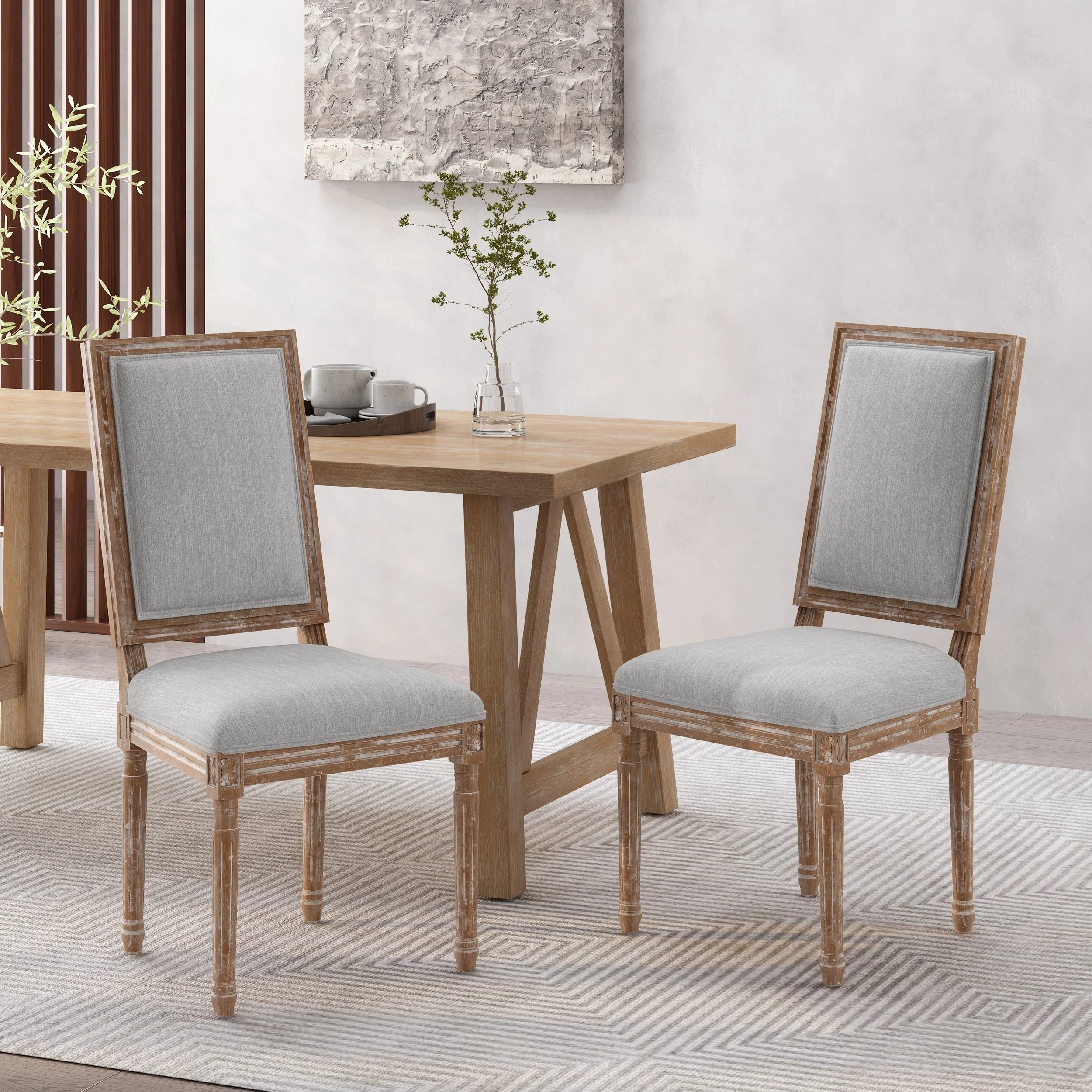 Amy French Country Wood Upholstered Dining Chair, Set of 2 - furnishings