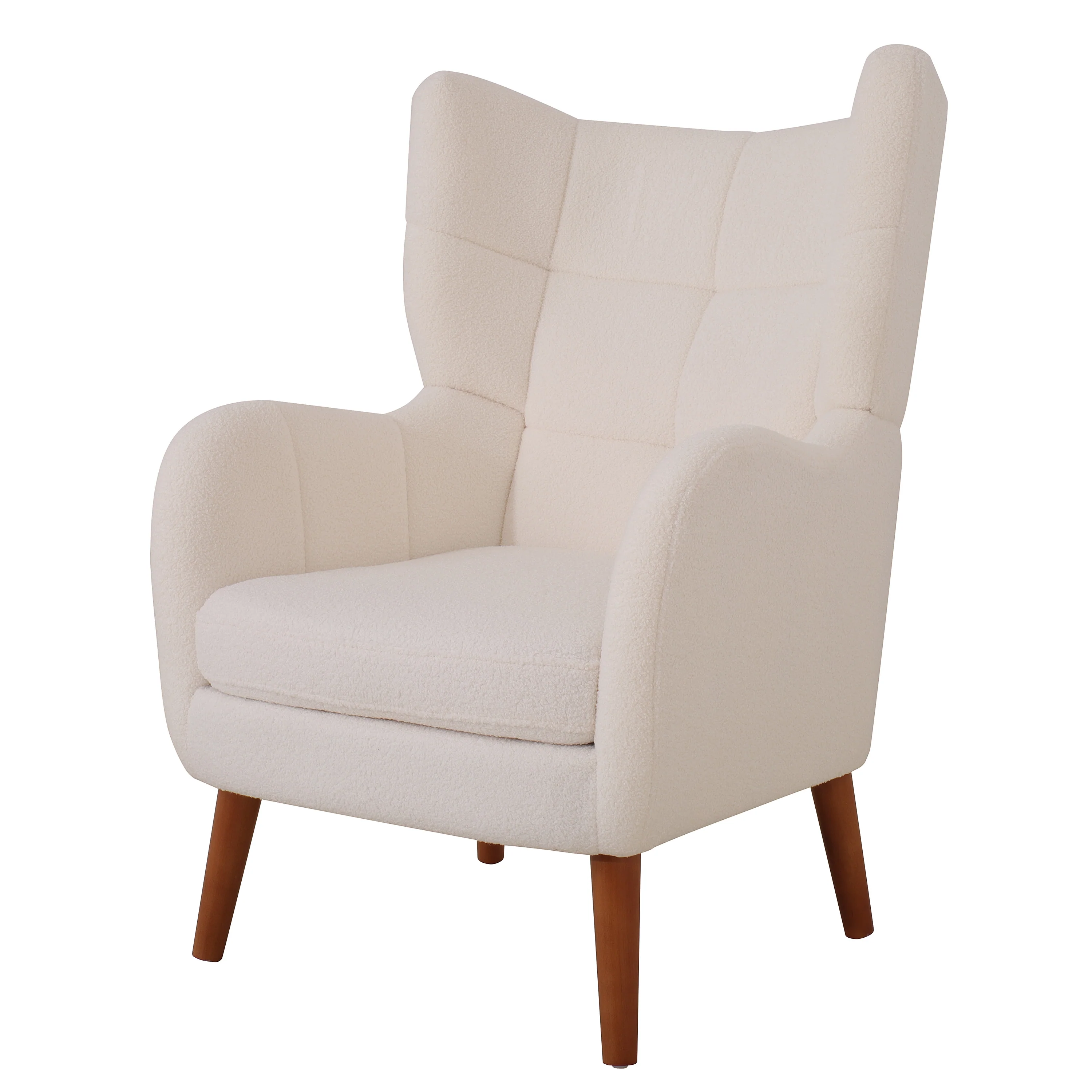 Kanes Modern Retro Upholstered Teddy Wool Accent Chair with Tapered Birch wood Legs, Beige - furnishings