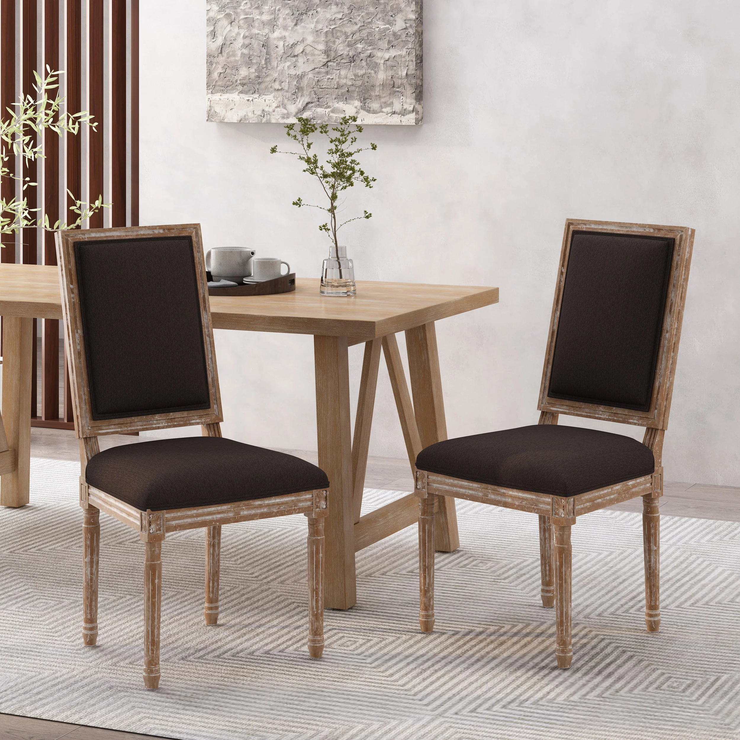 Amy French Country Wood Upholstered Dining Chair, Set of 2 - furnishings